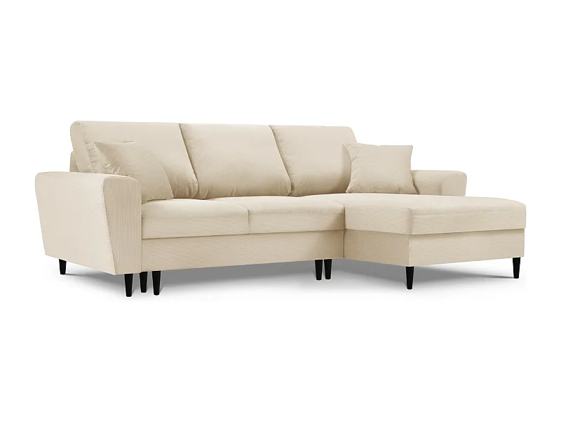 Cosmopolitan Design - Canapé d'angle droit convertible avec coffre de rangement "Kyoto" 4 places en velours côtelé beige - 241x145x88cm