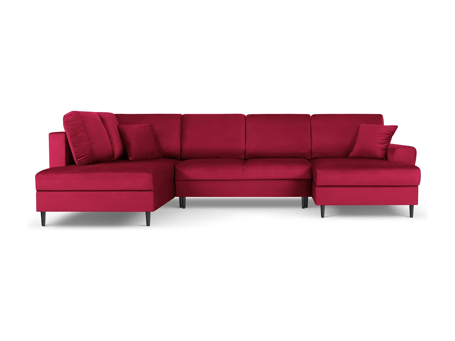 Cosmopolitan Design - 7-Sitzer ausklappbares Panoramasofa mit Bettkasten links "Kyoto" aus Samt rot - 313x194x88cm