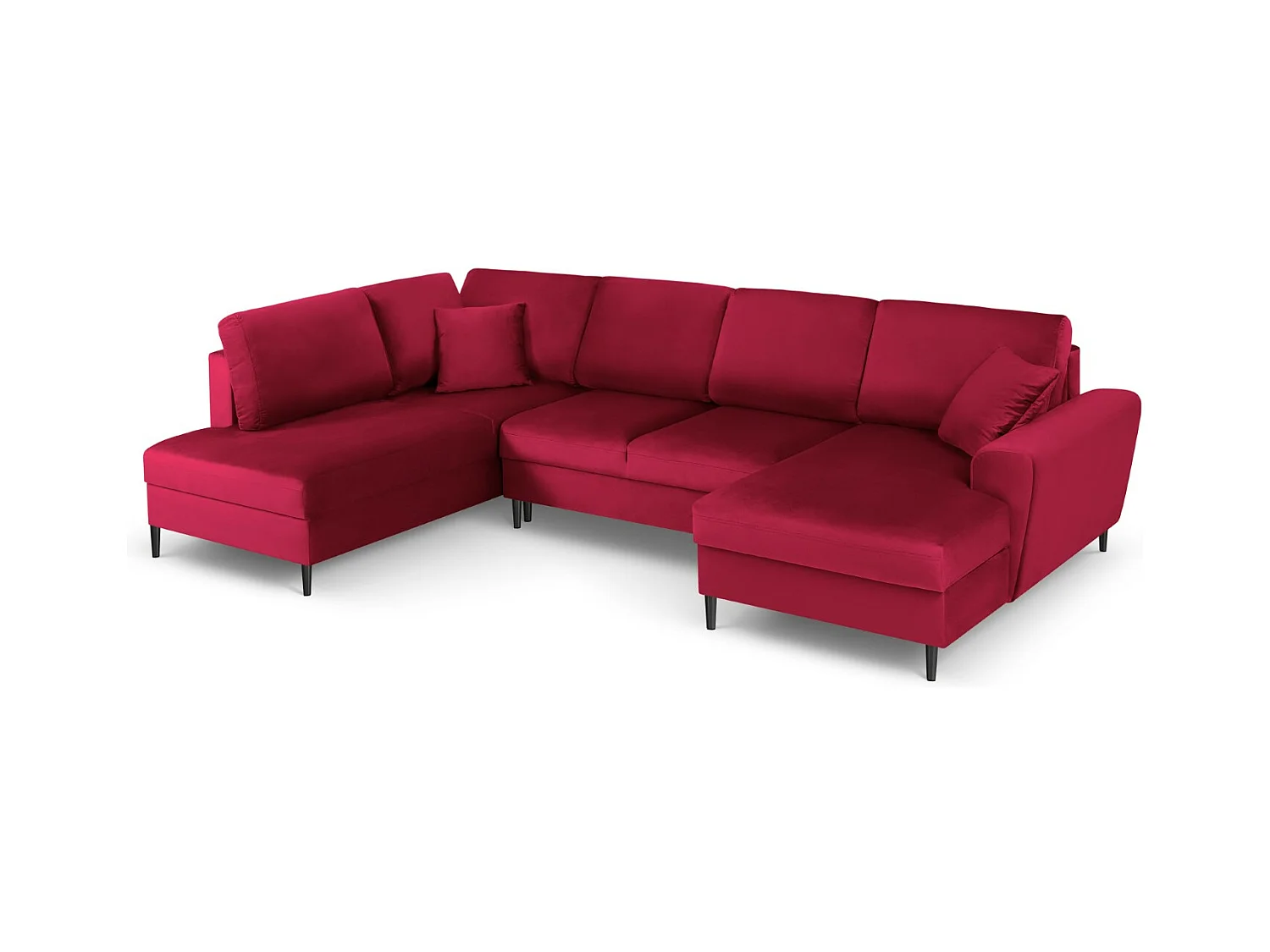 Cosmopolitan Design - Canapé gauche panoramique convertible avec coffre de rangement "Kyoto" 7 places en velours rouge - 313x194x88cm