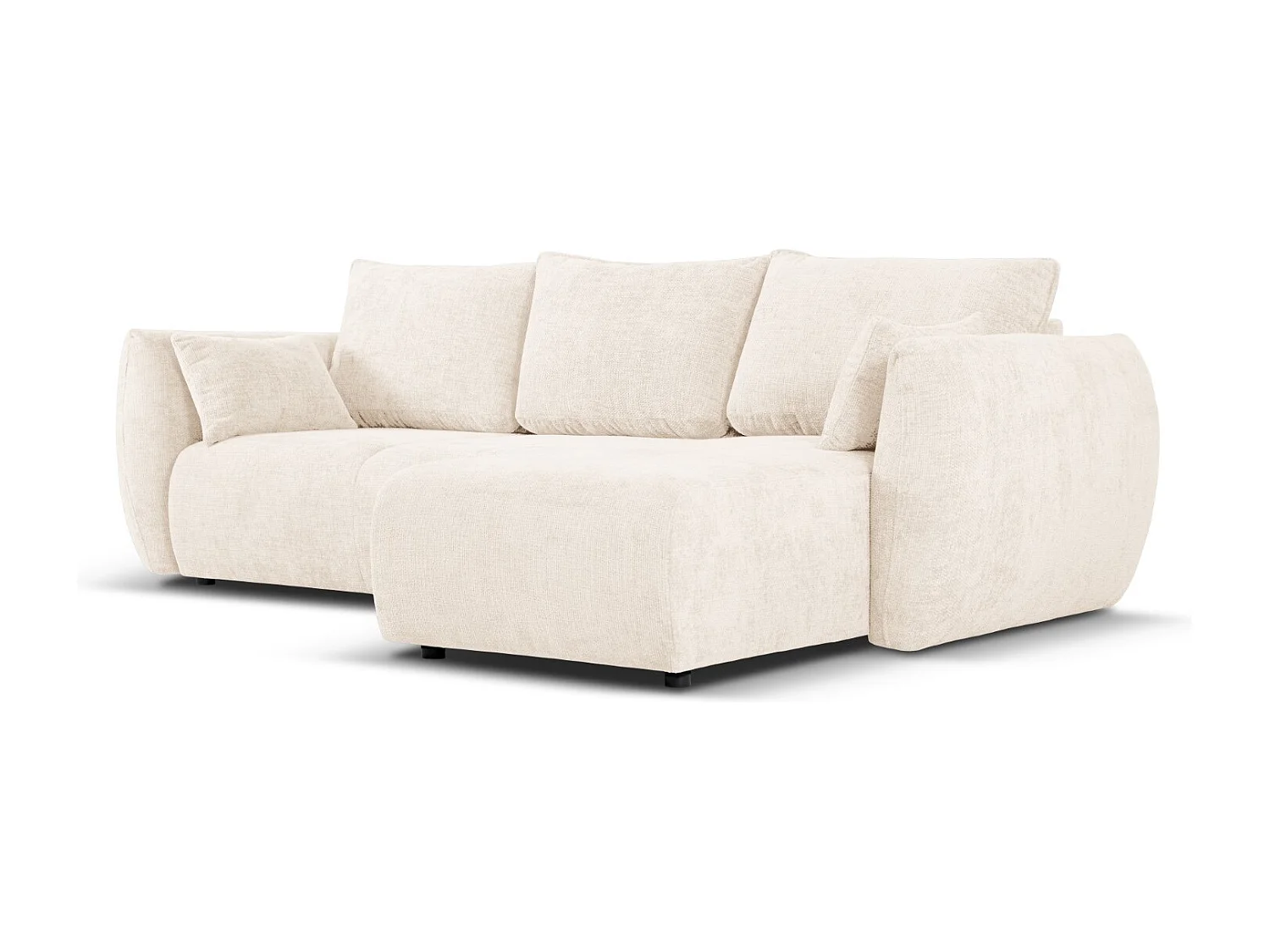 Cosmopolitan Design - Divano convertibile angolare destro con contenitore "Matera" 4 posti in ciniglia beige chiaro - 253x173x86cm