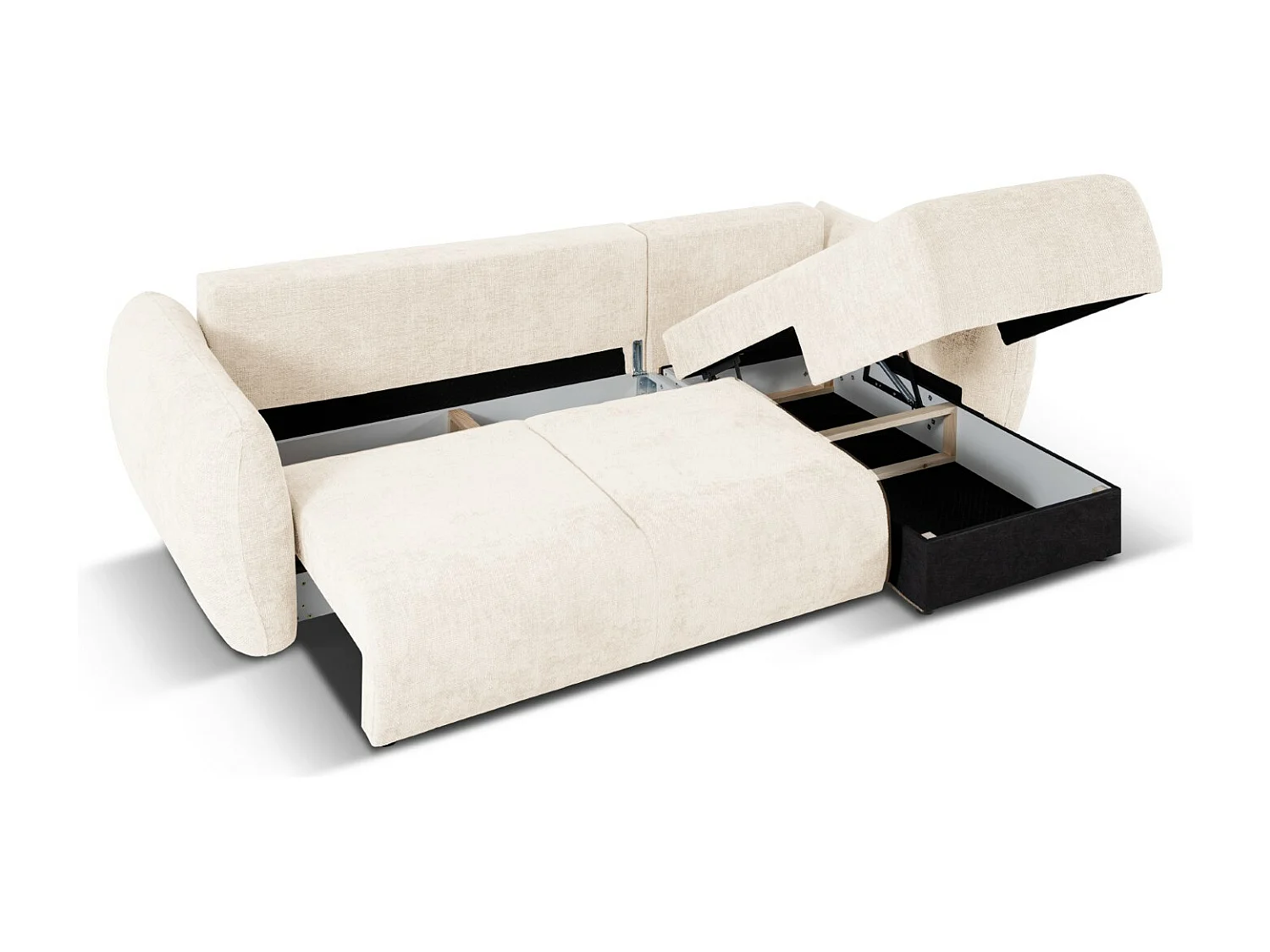 Cosmopolitan Design - Divano convertibile angolare destro con contenitore "Matera" 4 posti in ciniglia beige chiaro - 253x173x86cm