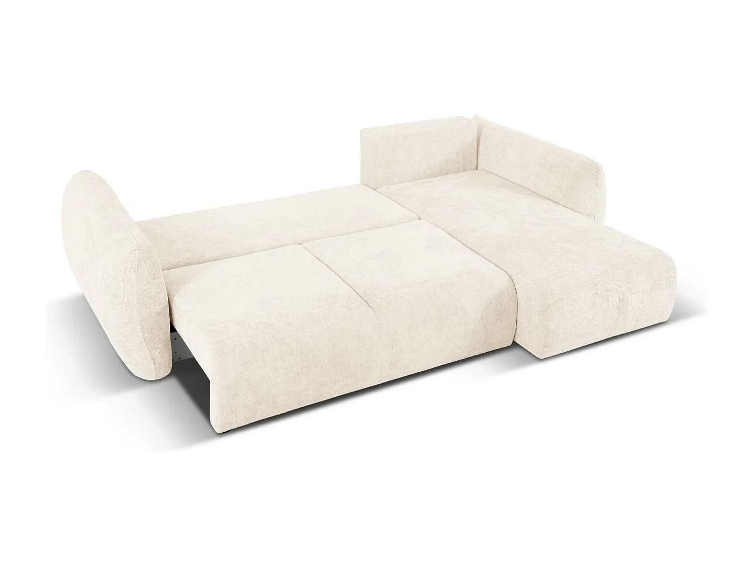 Cosmopolitan Design - Divano convertibile angolare destro con contenitore "Matera" 4 posti in ciniglia beige chiaro - 253x173x86cm