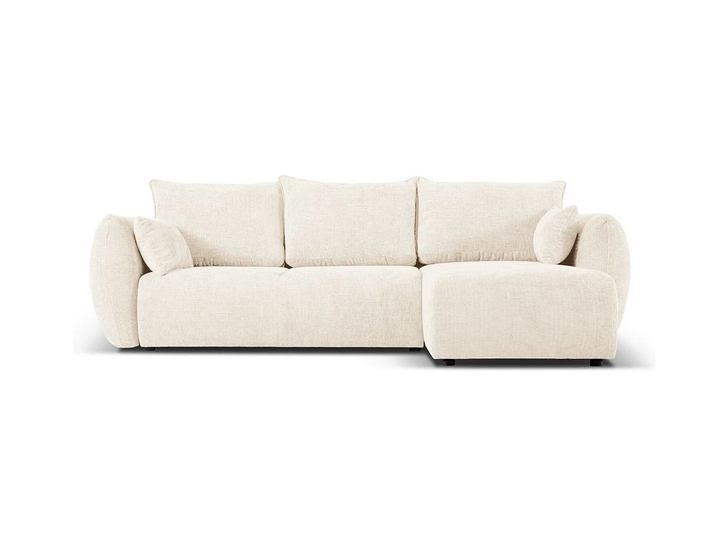 Cosmopolitan Design - Canapé d'angle droit convertible avec coffre de rangement "Matera" 4 places en chenille beige clair - 253x173x86cm