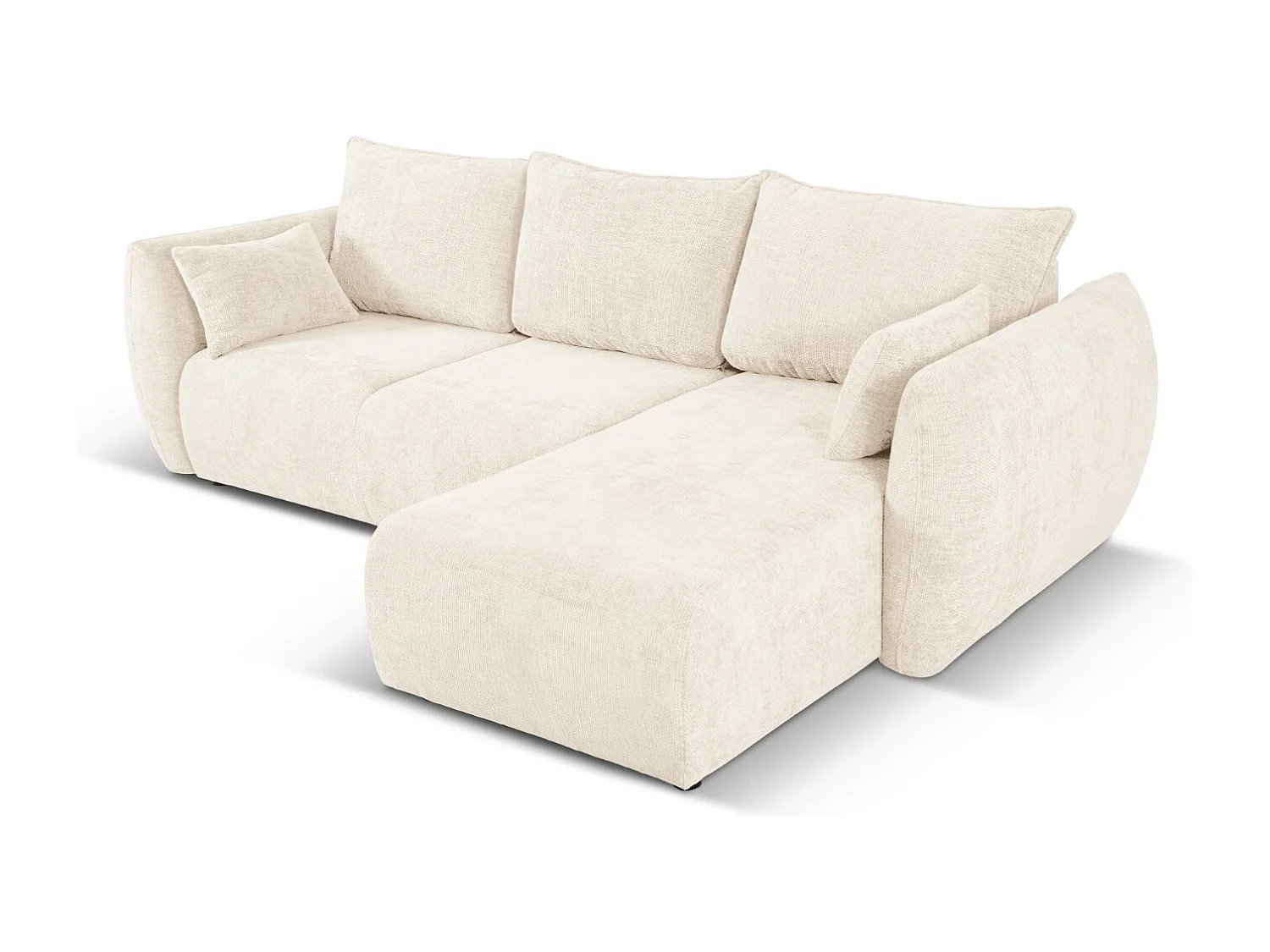 Cosmopolitan Design - Canapé d'angle droit convertible avec coffre de rangement "Matera" 4 places en chenille beige clair - 253x173x86cm