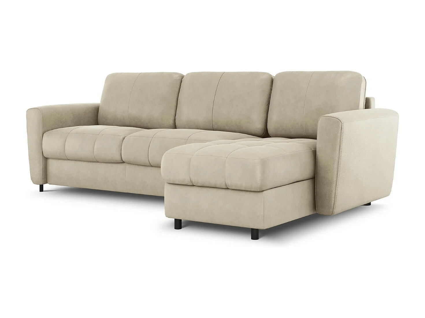 CXL by Christian Lacroix - Canapé d'angle droit convertible "Audra" 4 places en cuir véritable gris clair - 270x170x88cm