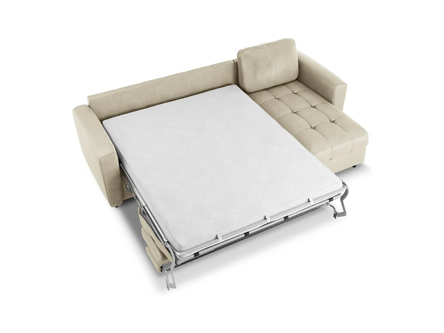 CXL by Christian Lacroix - Canapé d'angle droit convertible "Audra" 4 places en cuir véritable gris clair - 270x170x88cm