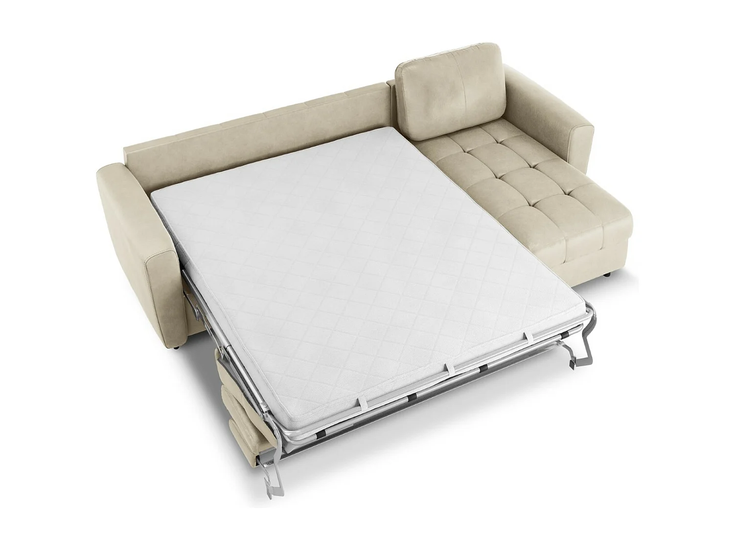 CXL by Christian Lacroix - Sofá cama esquinero derecho "Audra" 4 plazas de cuero auténtico gris claro - 270x170x88cm