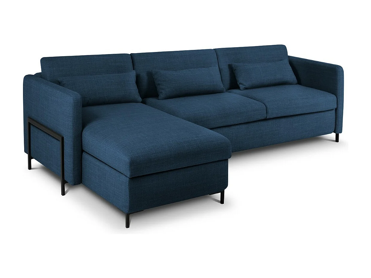 CXL by Christian Lacroix - 4-Sitzer ausklappbares Ecksofa links mit Container "Yanis" Sitzer aus strukturiertem Stoff blau - 260x170x80cm