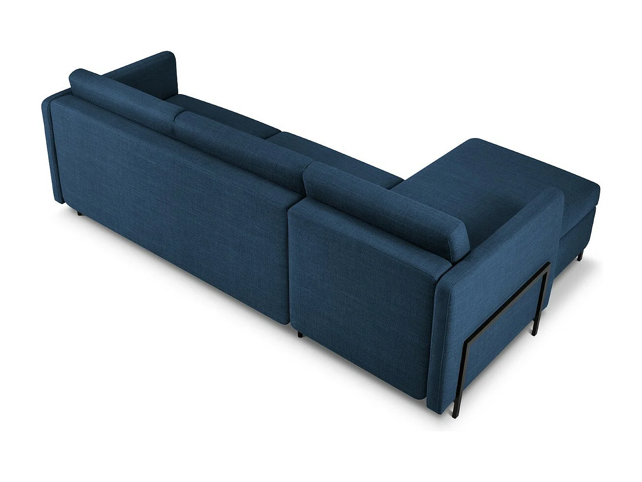 CXL by Christian Lacroix - Canapé d'angle gauche convertible avec coffre de rangement "Yanis" 4 places en tissu structurel bleu - 260x170x80cm