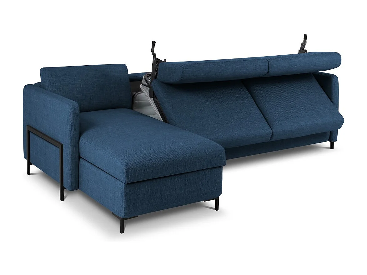 CXL by Christian Lacroix - Canapé d'angle gauche convertible avec coffre de rangement "Yanis" 4 places en tissu structurel bleu - 260x170x80cm