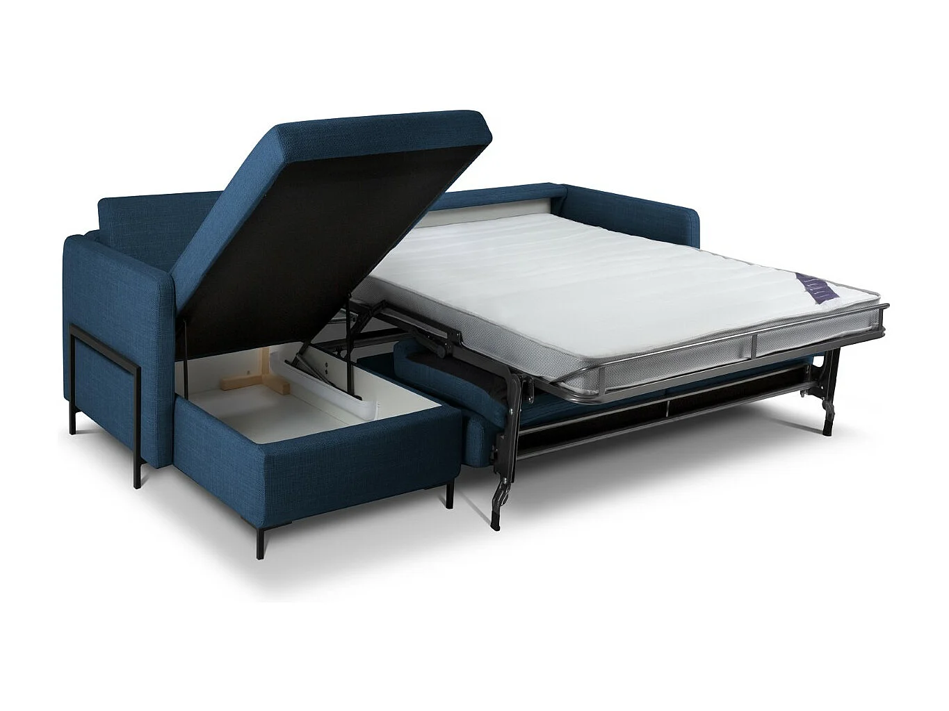 CXL by Christian Lacroix - Canapé d'angle gauche convertible avec coffre de rangement "Yanis" 4 places en tissu structurel bleu - 260x170x80cm