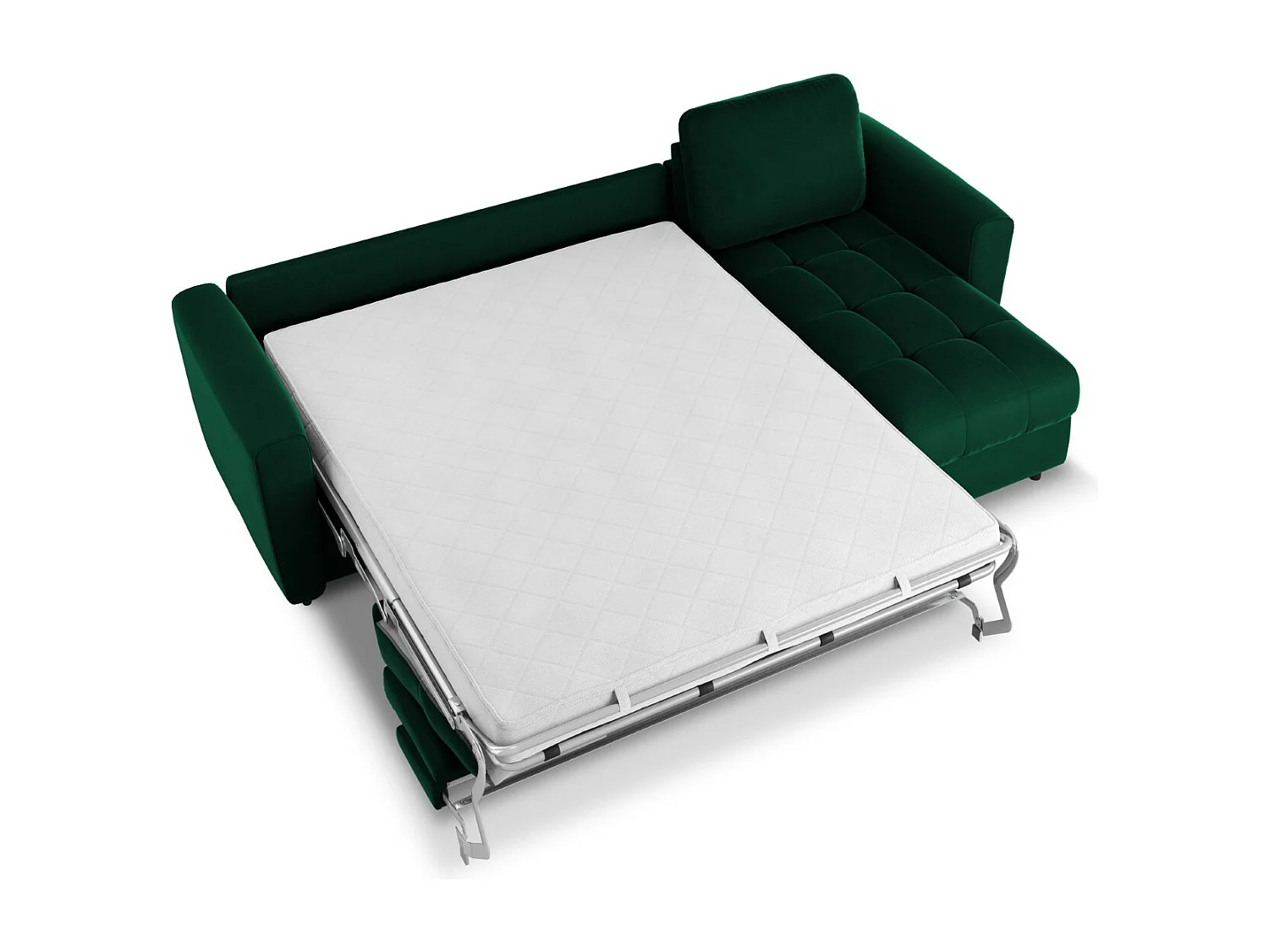 CXL by Christian Lacroix - Narożnik prawy rozkładany ze schowkiem, "Audra" 4 miejsca welur, zielony butelkowy - 270x170x88cm