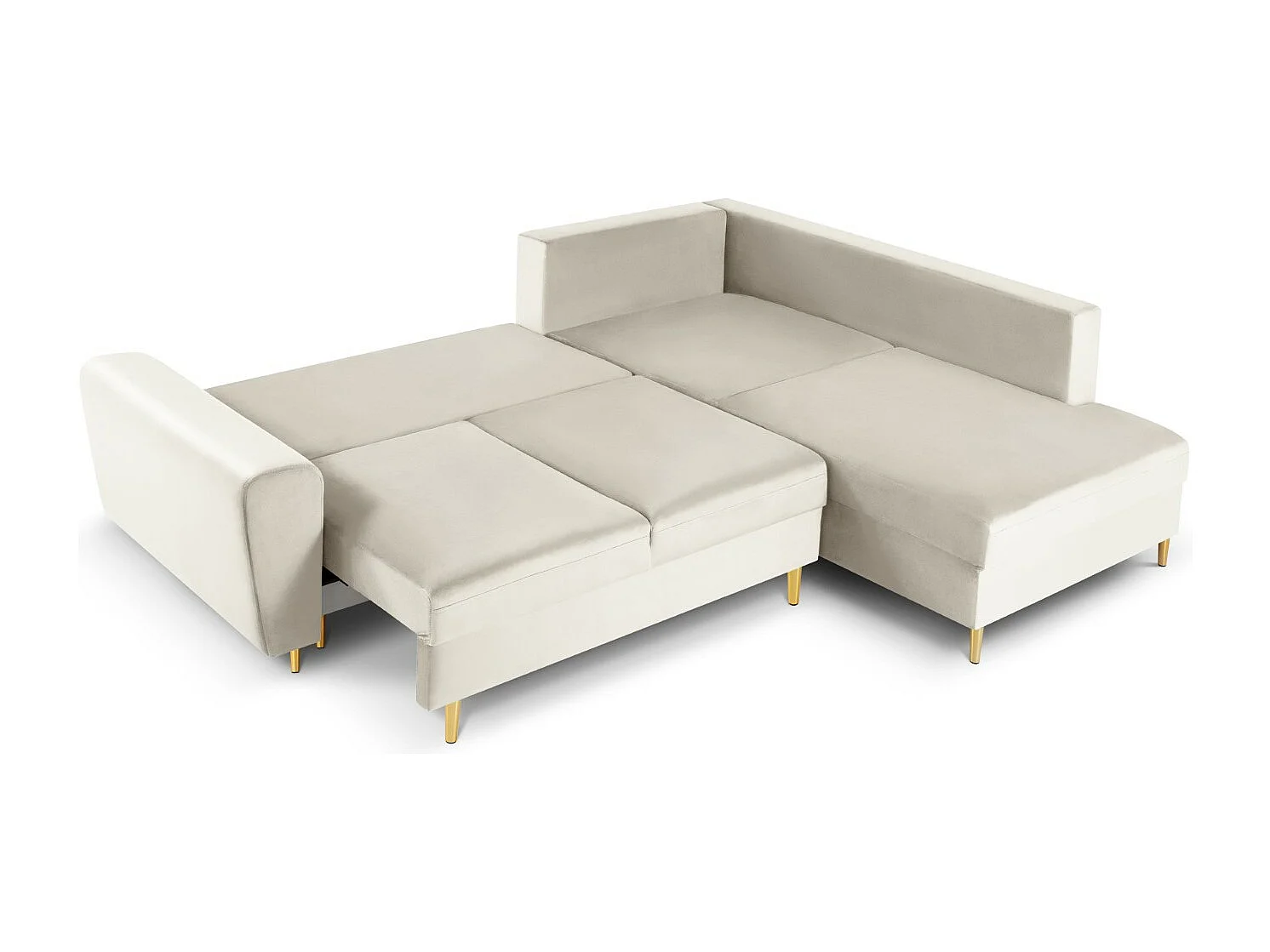 Cosmopolitan Design - Converteerbare hoekbank rechts met opbergdoos "Kyoto" 5 zitplaatsen, Flueel, Lichtbeige - 243x194x88cm