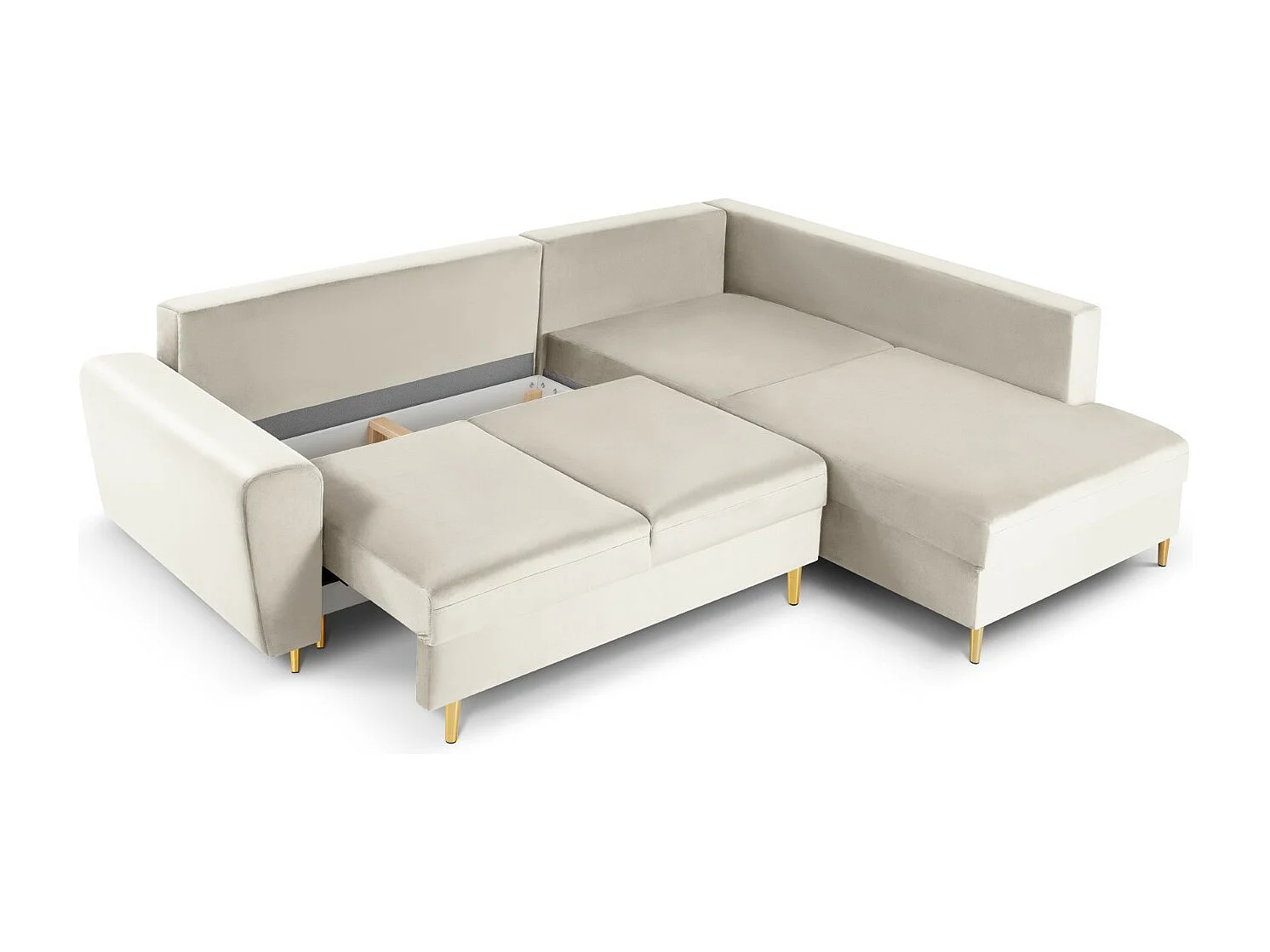 Cosmopolitan Design - Converteerbare hoekbank rechts met opbergdoos "Kyoto" 5 zitplaatsen, Flueel, Lichtbeige - 243x194x88cm