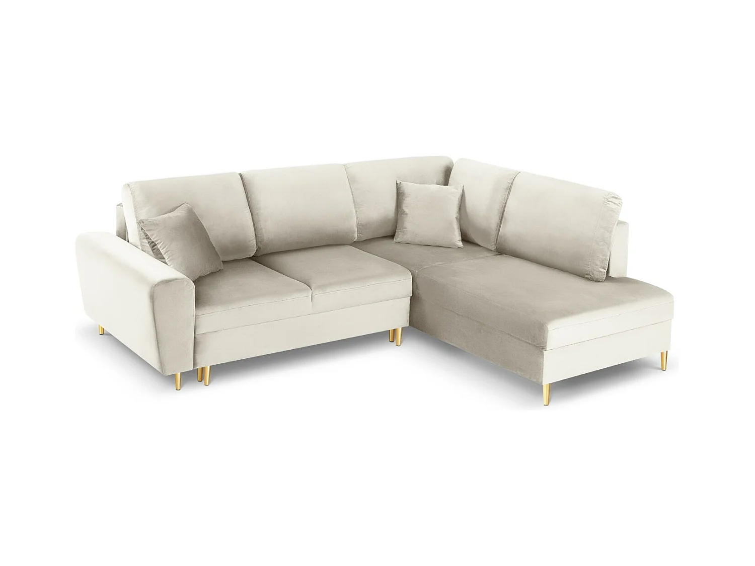 Cosmopolitan Design - Canapé d'angle droit convertible avec coffre de rangement "Kyoto" 5 places en velours beige clair - 243x194x88cm