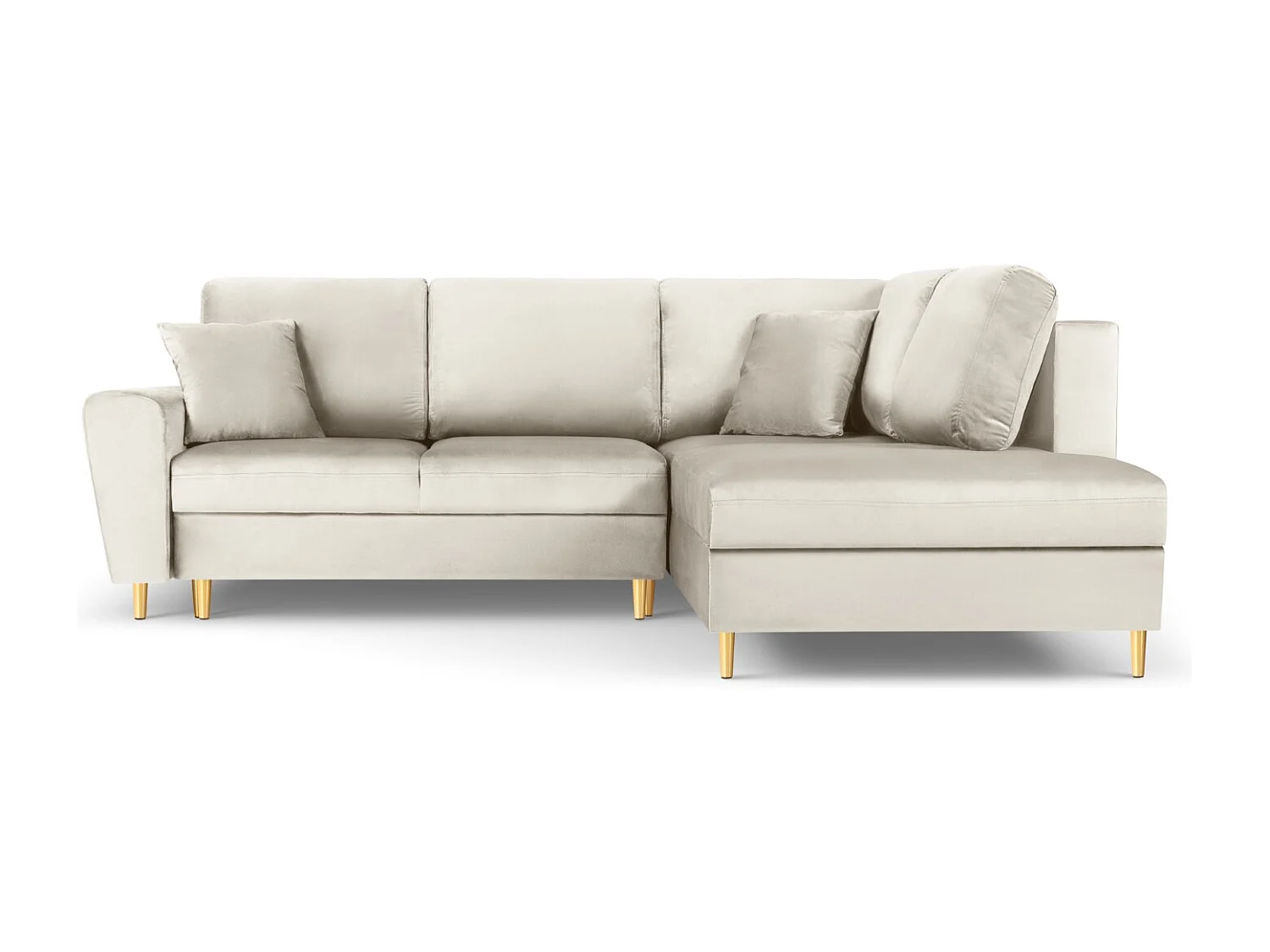 Cosmopolitan Design - Canapé d'angle droit convertible avec coffre de rangement "Kyoto" 5 places en velours beige clair - 243x194x88cm