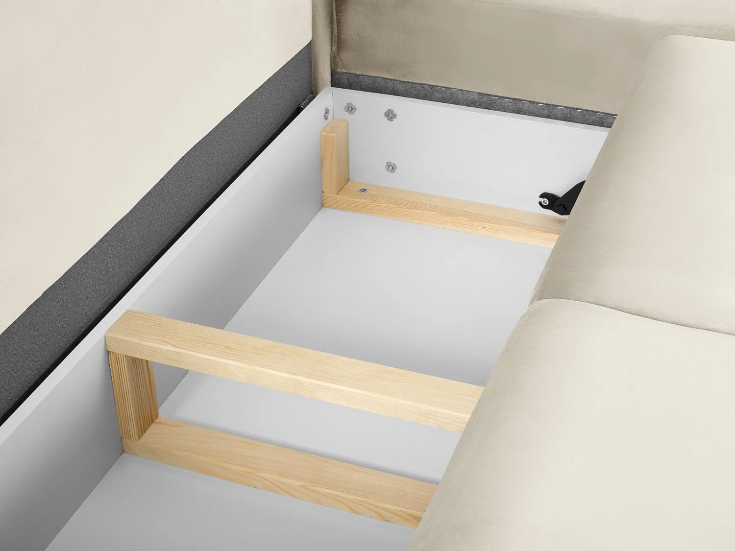 Cosmopolitan Design - Canapé d'angle droit convertible avec coffre de rangement "Kyoto" 5 places en velours beige clair - 243x194x88cm