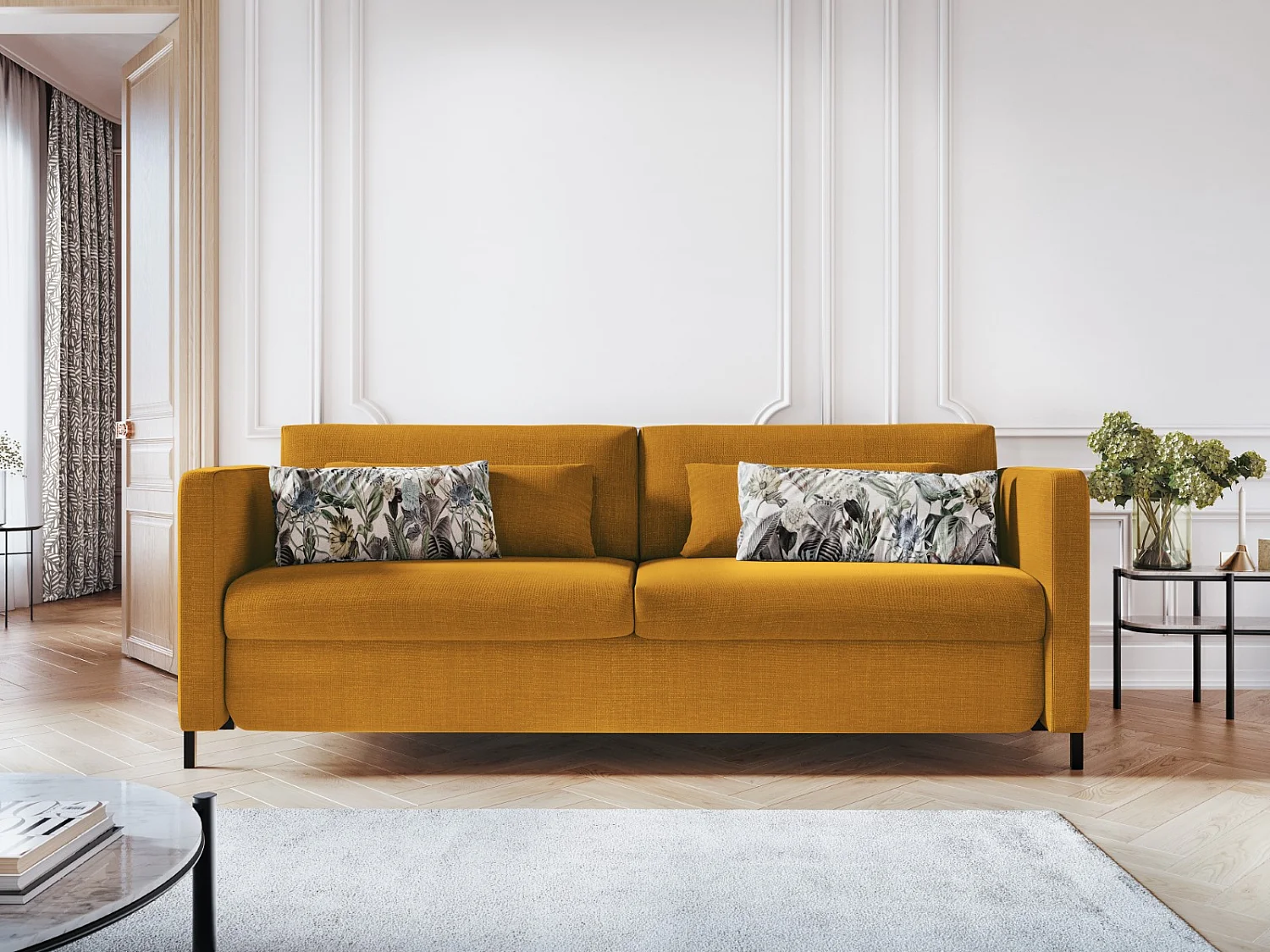 CXL by Christian Lacroix - Sofá cama "Yanis" 3 plazas de tejido estructural oro - 202x102x80cm