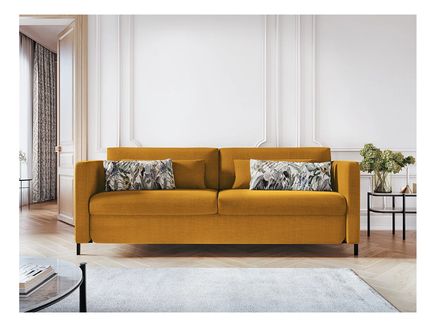 CXL by Christian Lacroix - Canapé convertible "Yanis" 3 places en tissu structurel or - 202x102x80cm