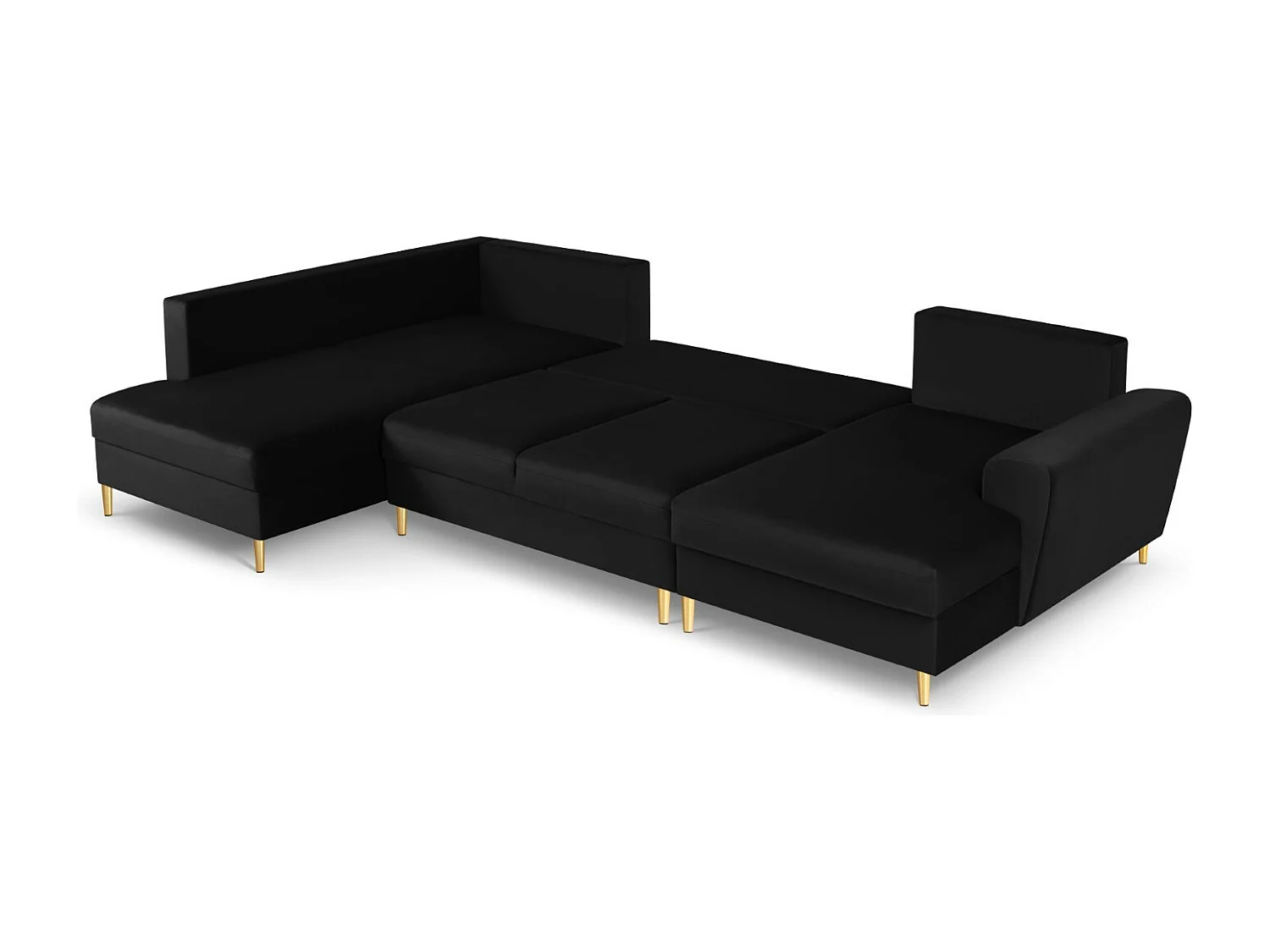 Cosmopolitan Design - 7-Sitzer ausklappbares Panoramasofa mit Bettkasten links "Kyoto" aus Samt schwarz - 313x194x88cm