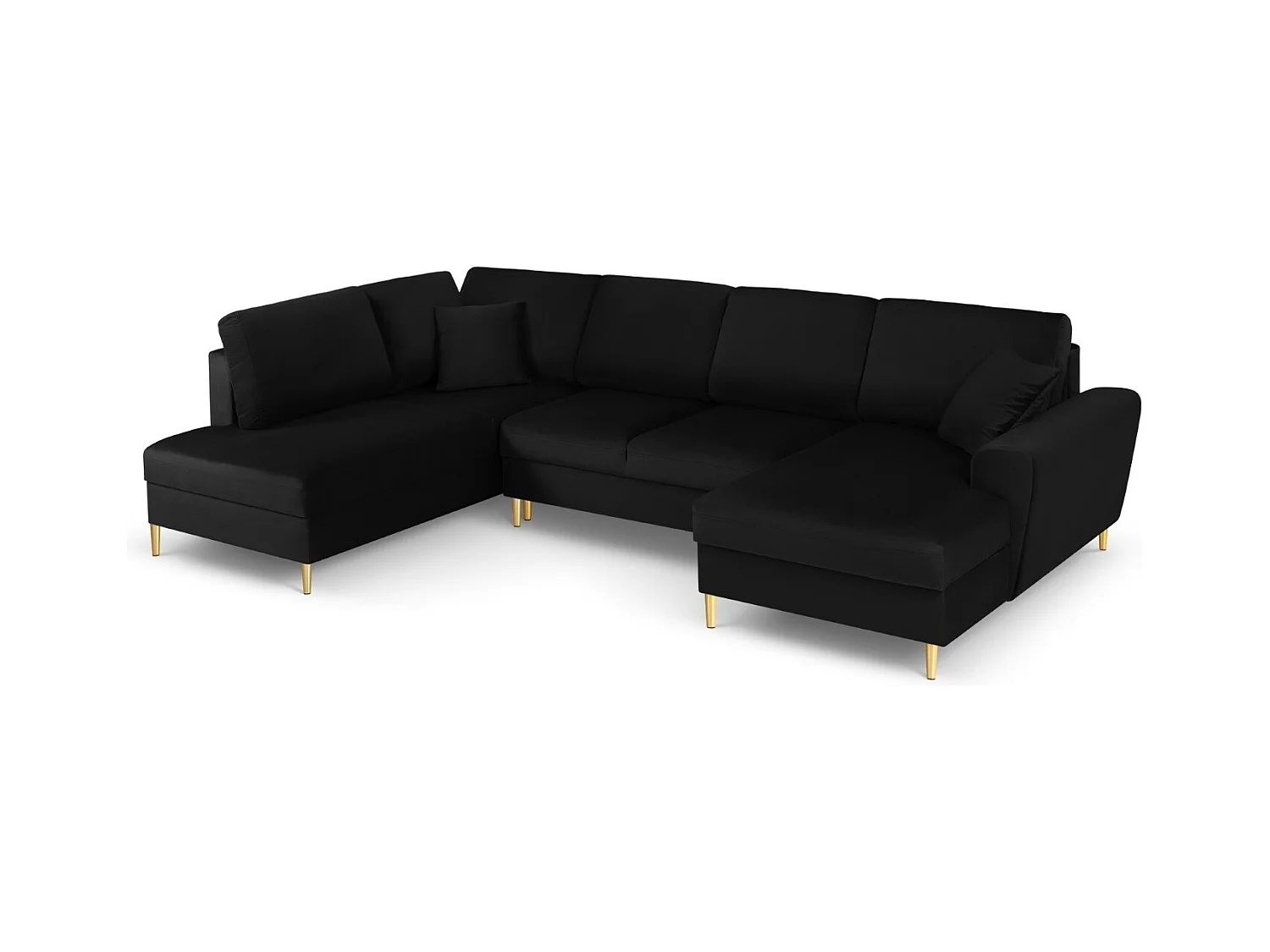 Cosmopolitan Design - Canapé gauche panoramique convertible avec coffre de rangement "Kyoto" 7 places en velours noir - 313x194x88cm