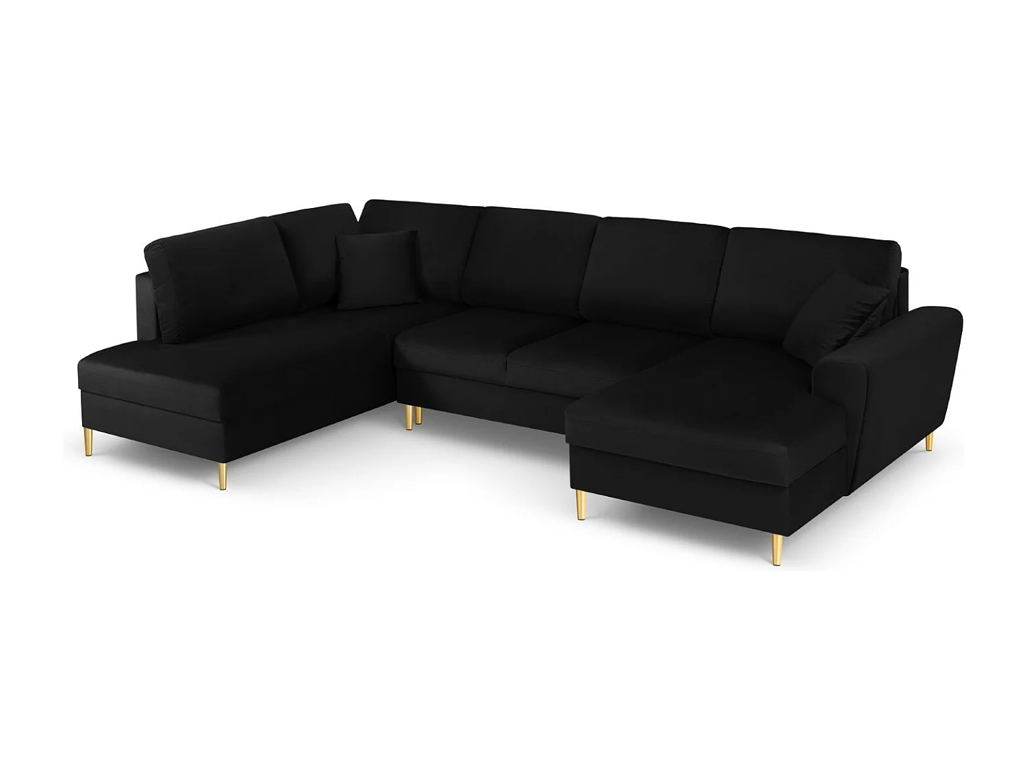 Cosmopolitan Design - Canapé gauche panoramique convertible avec coffre de rangement "Kyoto" 7 places en velours noir - 313x194x88cm