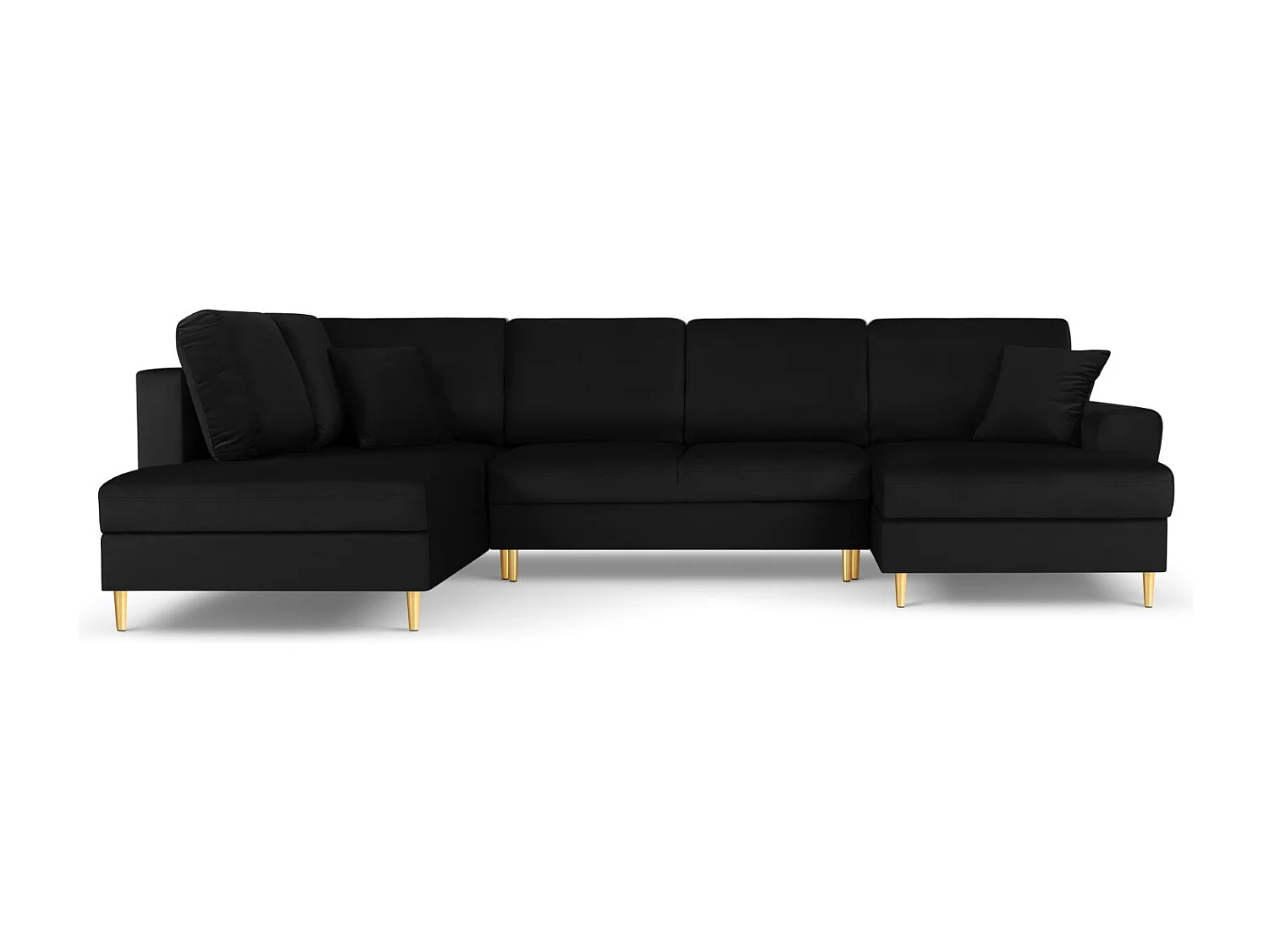 Cosmopolitan Design - Canapé gauche panoramique convertible avec coffre de rangement "Kyoto" 7 places en velours noir - 313x194x88cm