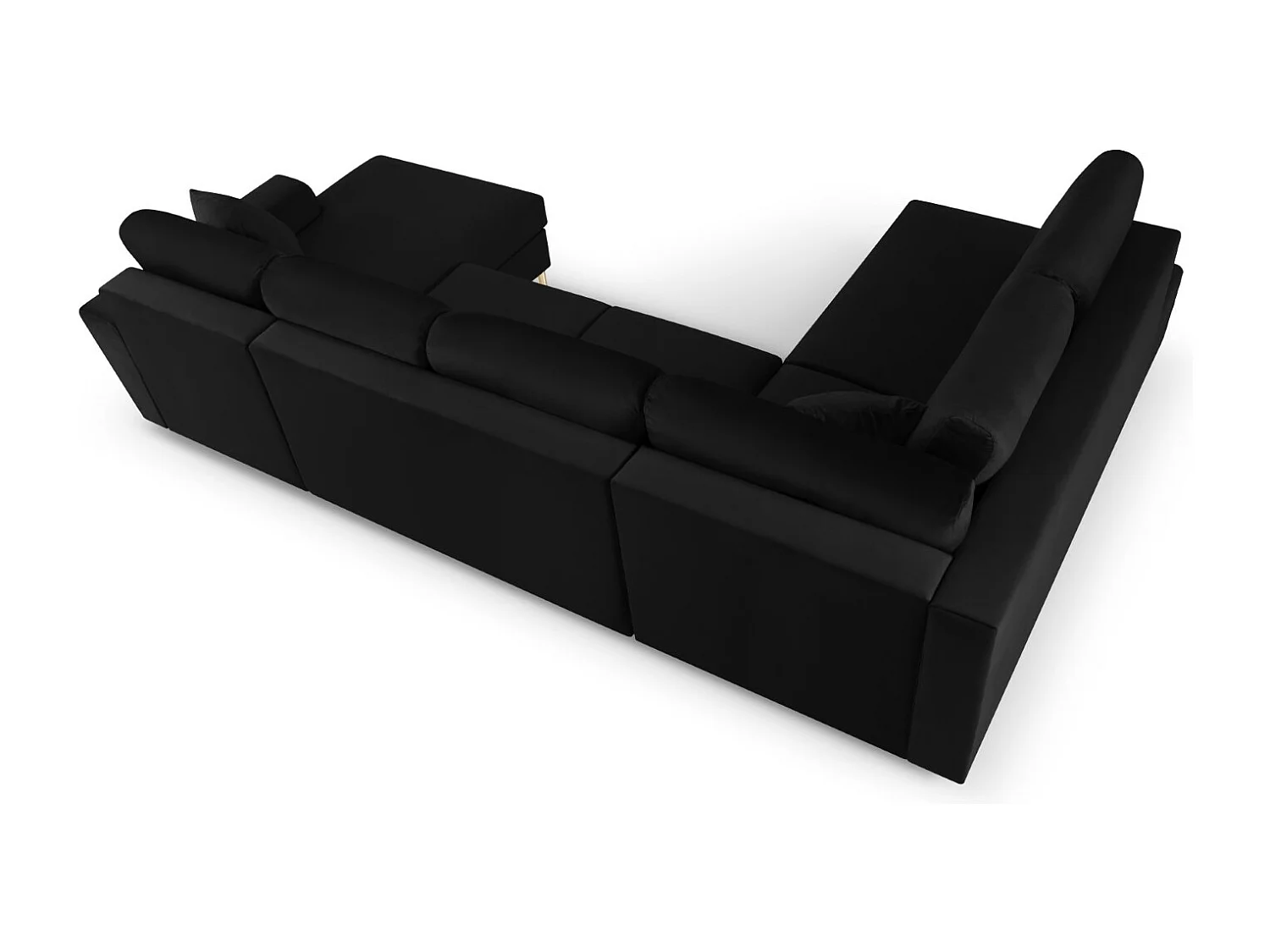 Cosmopolitan Design - Canapé gauche panoramique convertible avec coffre de rangement "Kyoto" 7 places en velours noir - 313x194x88cm