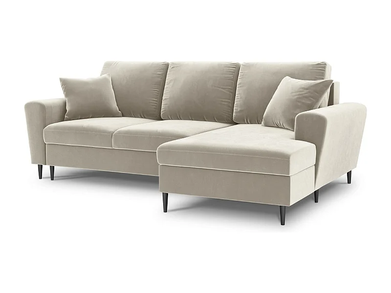 Cosmopolitan Design - Divano convertibile angolare destro con contenitore "Kyoto" 4 posti in velluto beige chiaro - 241x145x88cm