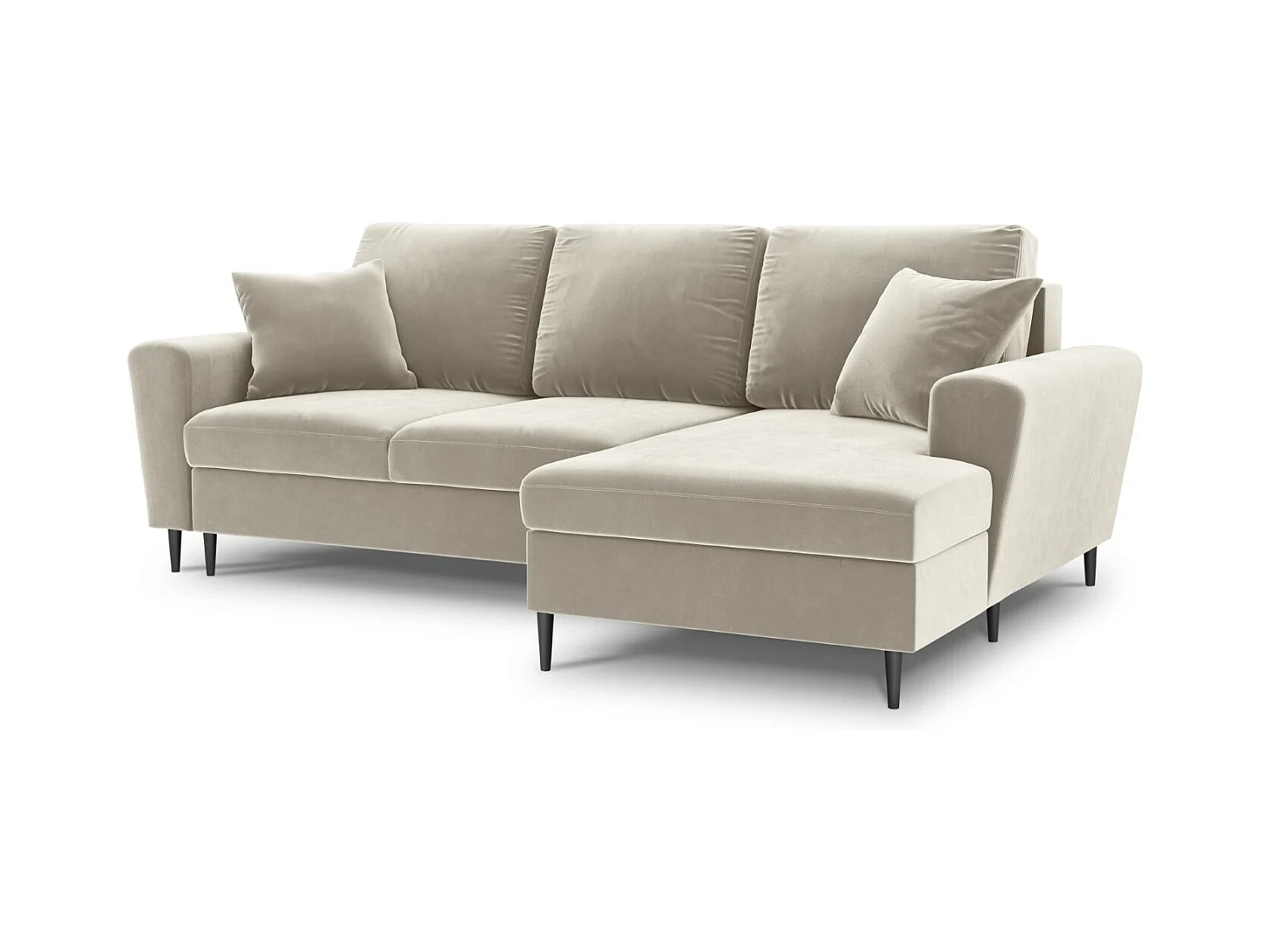 Cosmopolitan Design - Canapé d'angle droit convertible avec coffre de rangement "Kyoto" 4 places en velours beige clair - 241x145x88cm