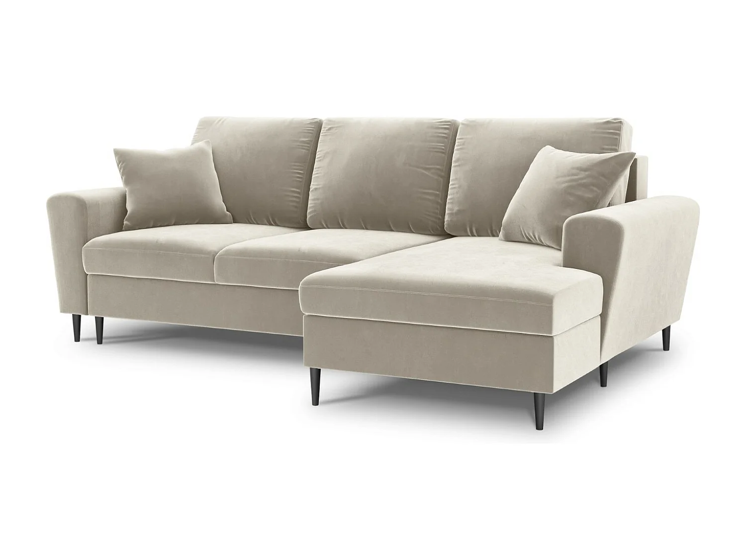 Cosmopolitan Design - Canapé d'angle droit convertible avec coffre de rangement "Kyoto" 4 places en velours beige clair - 241x145x88cm