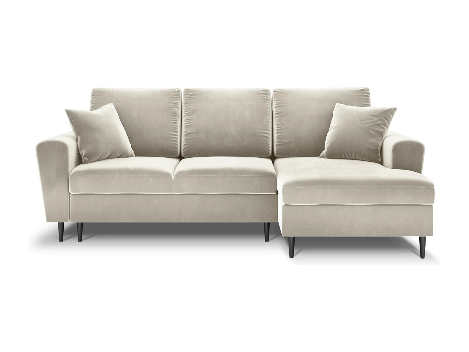 Cosmopolitan Design - Canapé d'angle droit convertible avec coffre de rangement "Kyoto" 4 places en velours beige clair - 241x145x88cm