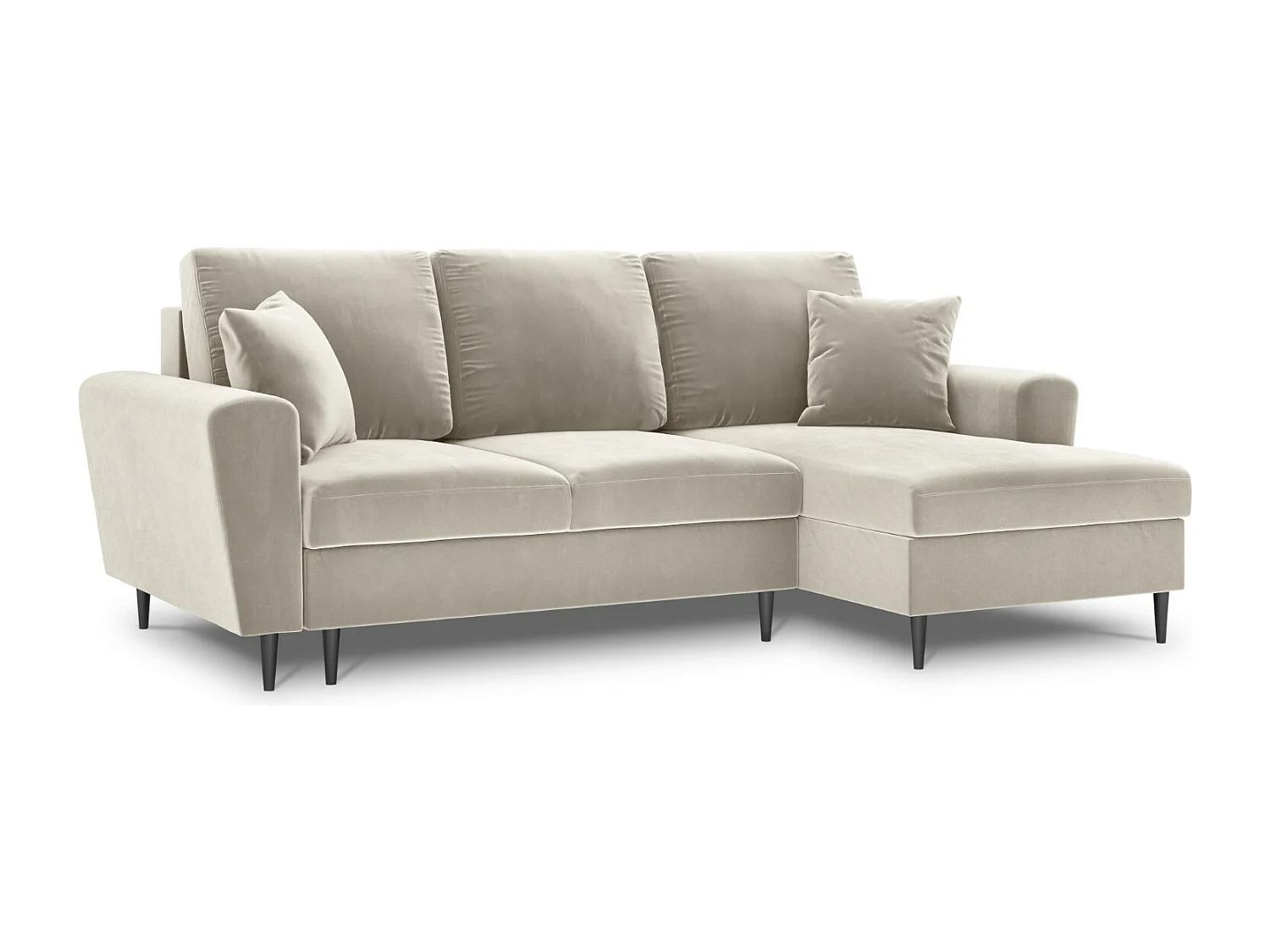 Cosmopolitan Design - Canapé d'angle droit convertible avec coffre de rangement "Kyoto" 4 places en velours beige clair - 241x145x88cm