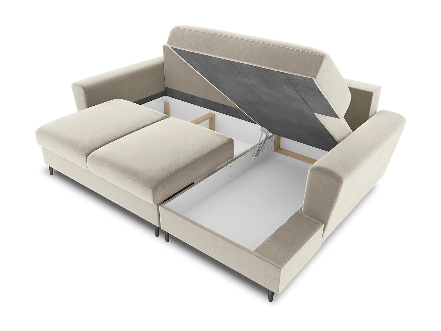 Cosmopolitan Design - Canapé d'angle droit convertible avec coffre de rangement "Kyoto" 4 places en velours beige clair - 241x145x88cm