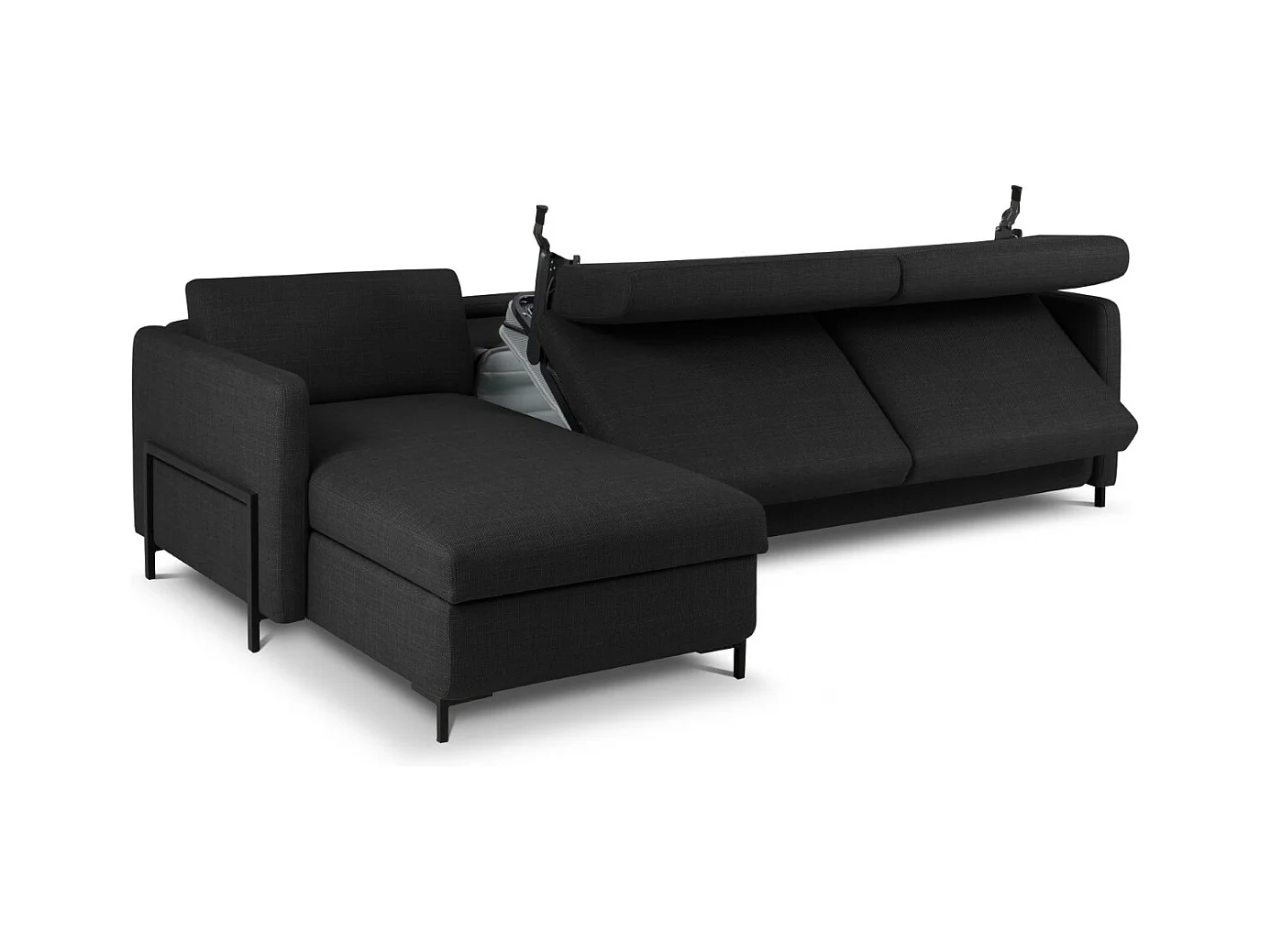 CXL by Christian Lacroix - 5-Sitzer ausklappbares Ecksofa links mit Container "Yanis" Sitzer aus strukturiertem Stoff dunkelgrau - 280x170x80cm