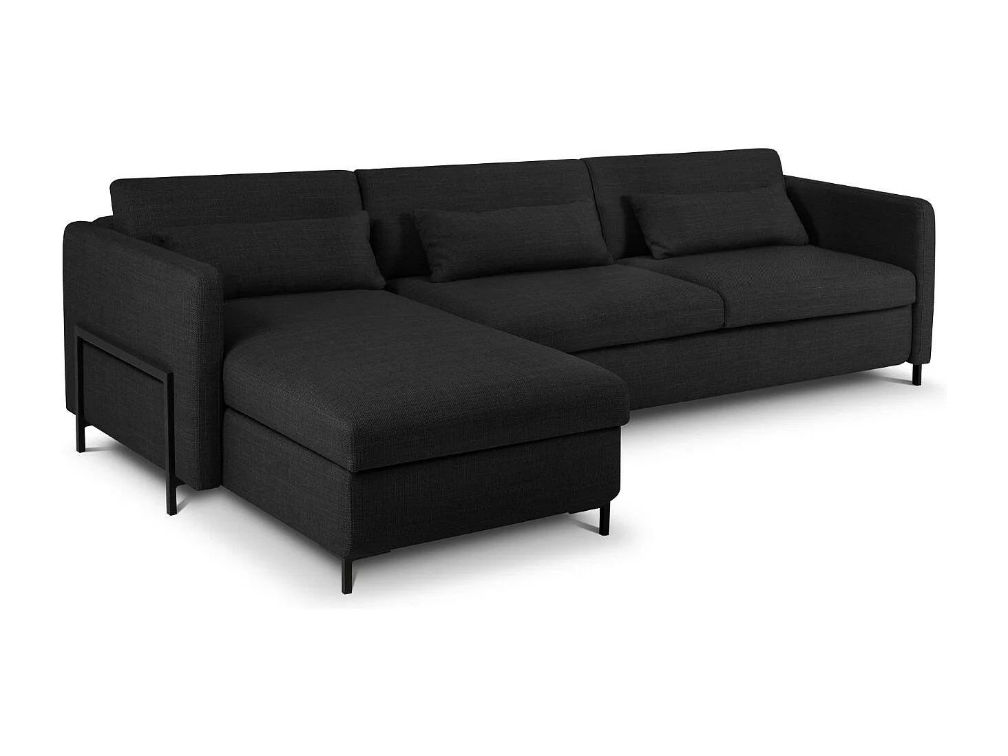 CXL by Christian Lacroix - Canapé d'angle gauche convertible avec coffre de rangement "Yanis" 5 places en tissu structurel gris foncé - 280x170x80cm