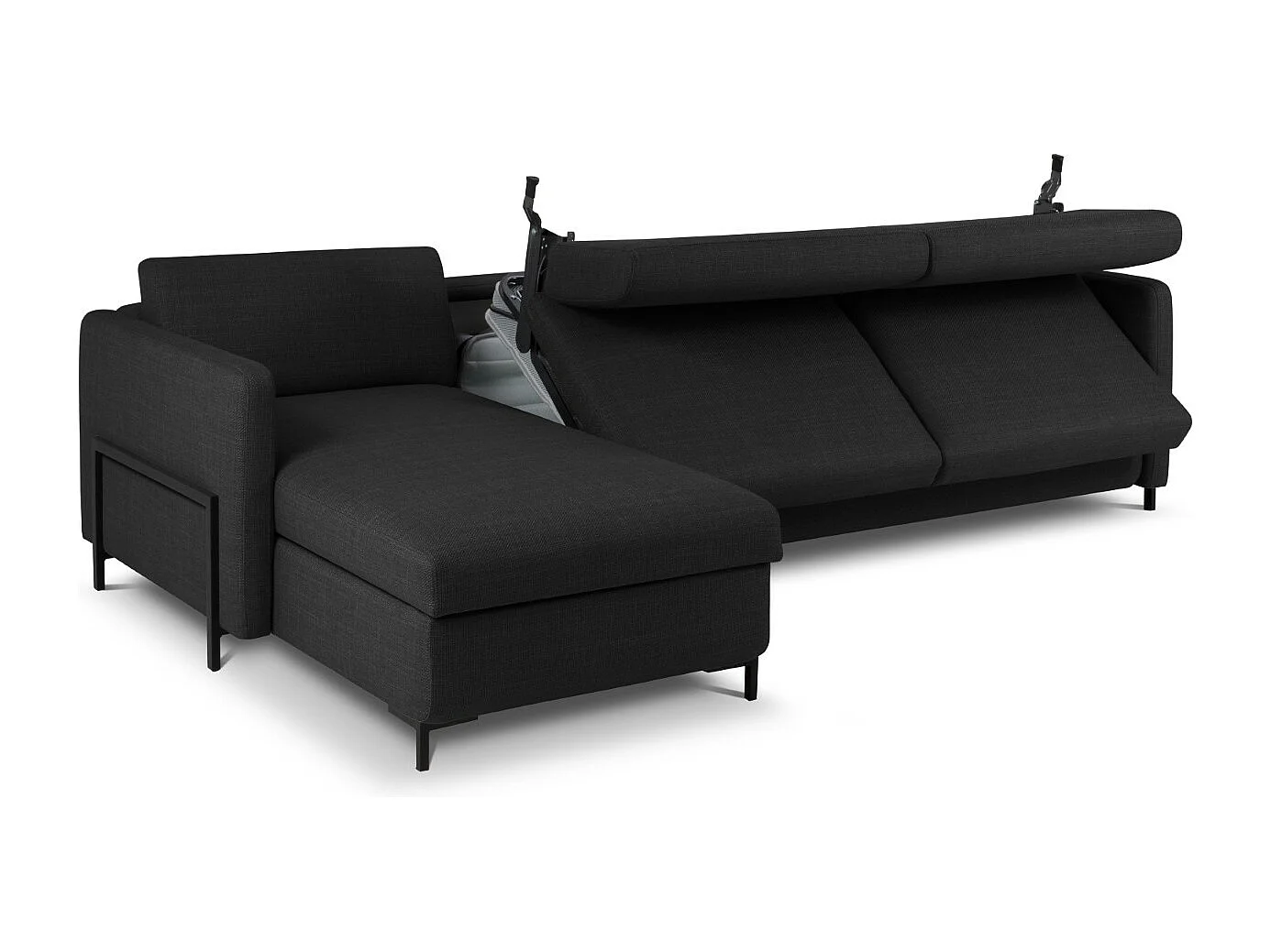 CXL by Christian Lacroix - Canapé d'angle gauche convertible avec coffre de rangement "Yanis" 5 places en tissu structurel gris foncé - 280x170x80cm