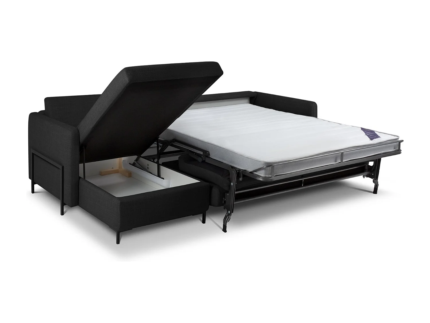 CXL by Christian Lacroix - Canapé d'angle gauche convertible avec coffre de rangement "Yanis" 5 places en tissu structurel gris foncé - 280x170x80cm