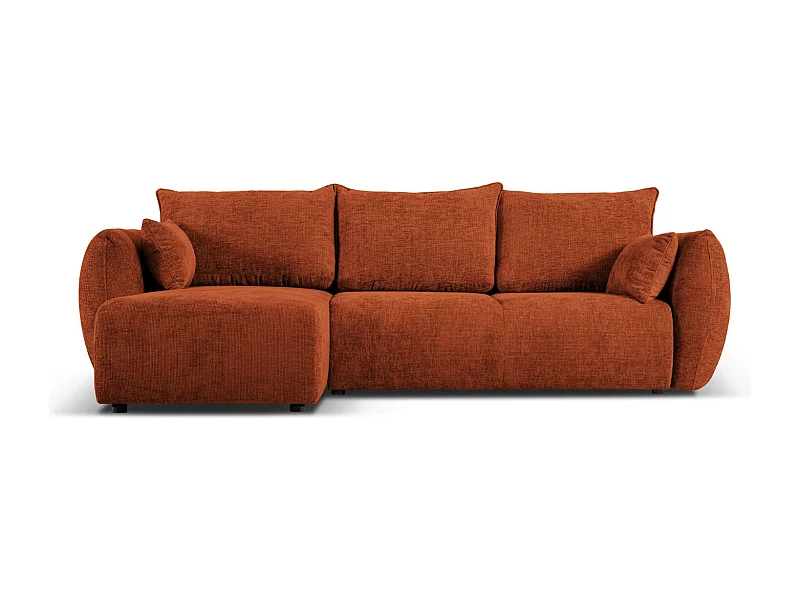 Cosmopolitan Design - Uitklapbare hoekbank links met opbergdoos "Matera" 4 zitplaatsen, Chenille, Terracotta - 253x173x86cm