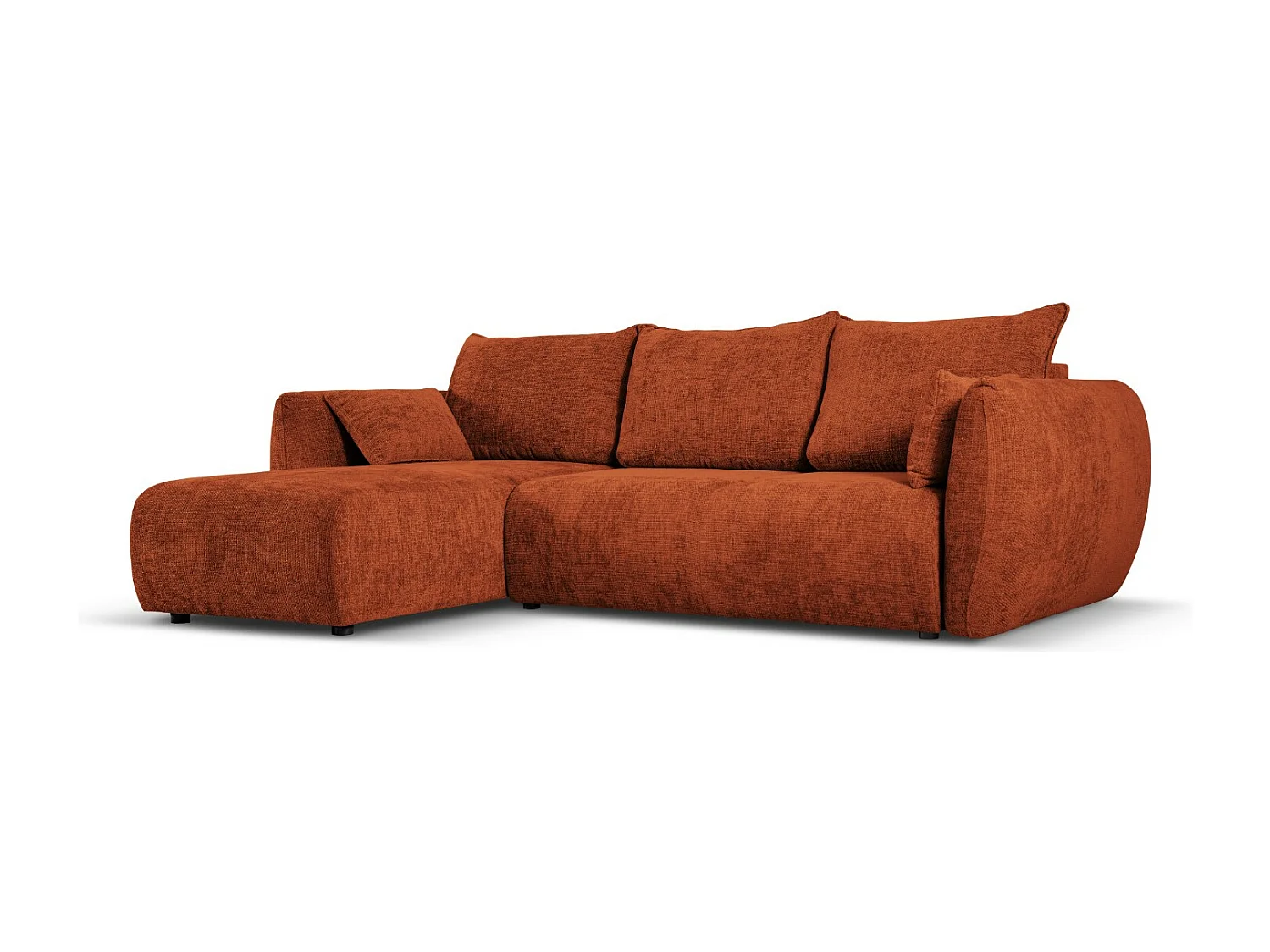Cosmopolitan Design - 4-Sitzer ausklappbares Ecksofa links mit Container "Matera" aus Chenille-Stoff terrakotta - 253x173x86cm