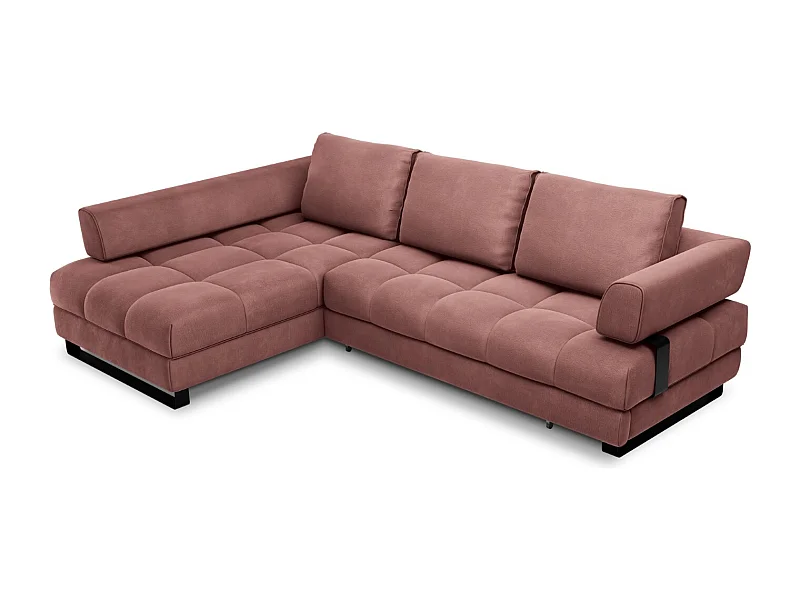 Cosmopolitan Design - 5-Sitzer ausklappbares Ecksofa links mit Container "Clinton" aus Samt rosa - 272x173x89cm