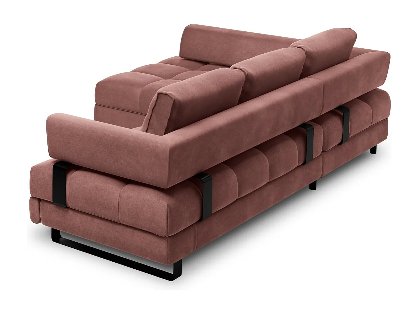 Cosmopolitan Design - Uitklapbare hoekbank links met opbergdoos "Clinton" 5 zitplaatsen, Flueel, Roze - 272x173x89cm