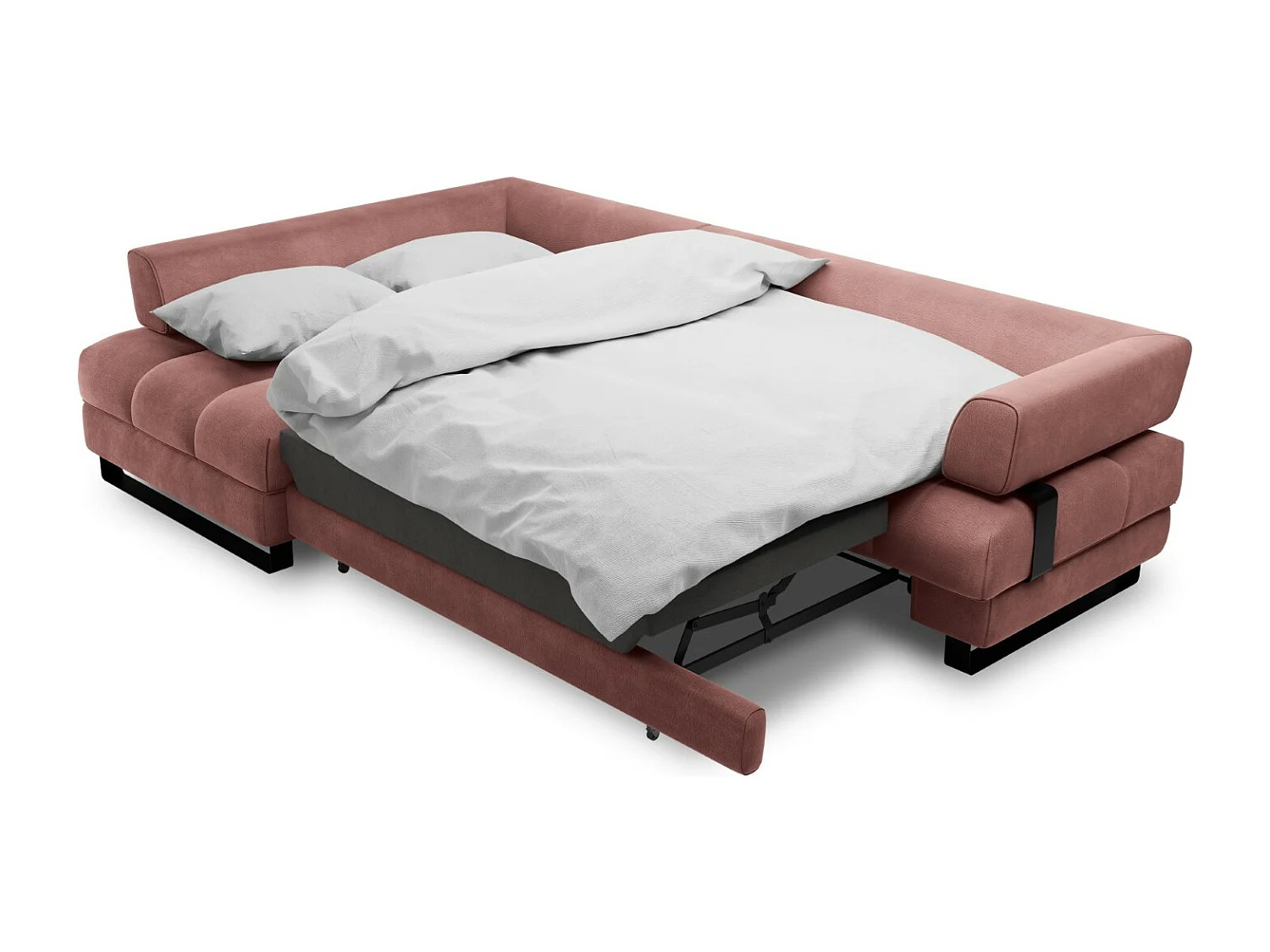 Cosmopolitan Design - Uitklapbare hoekbank links met opbergdoos "Clinton" 5 zitplaatsen, Flueel, Roze - 272x173x89cm