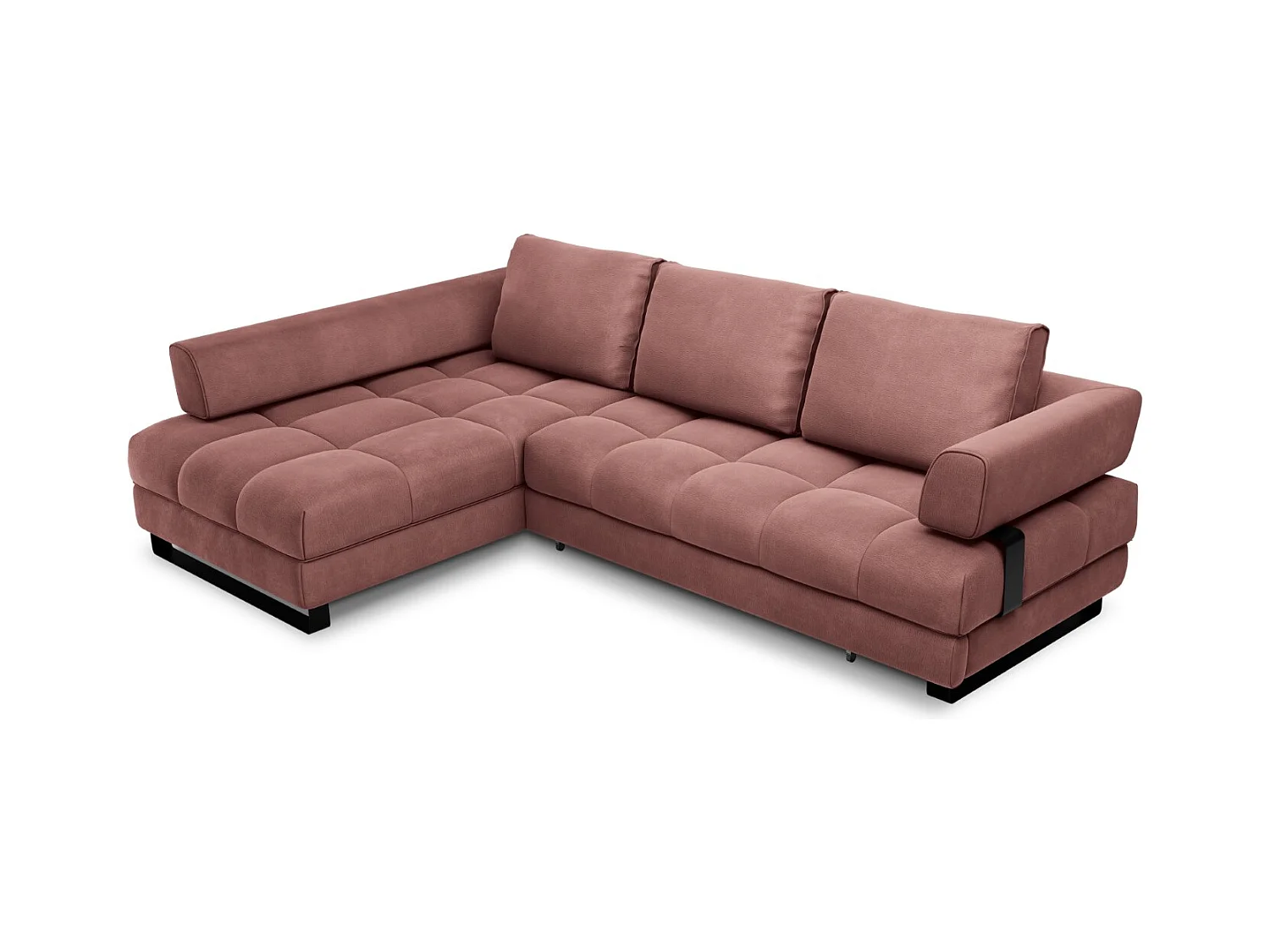 Cosmopolitan Design - Uitklapbare hoekbank links met opbergdoos "Clinton" 5 zitplaatsen, Flueel, Roze - 272x173x89cm