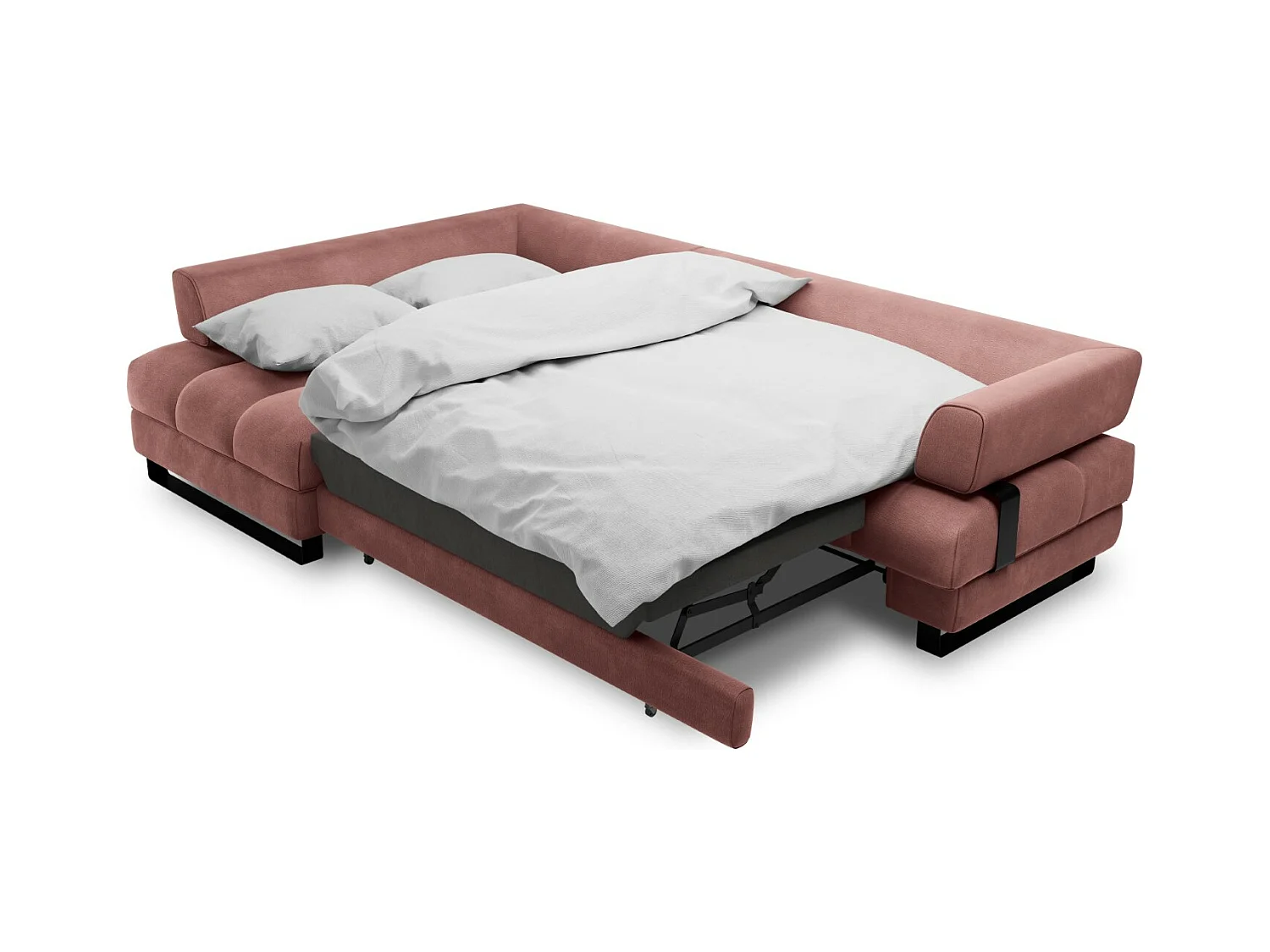 Cosmopolitan Design - 5-Sitzer ausklappbares Ecksofa links mit Container "Clinton" aus Samt rosa - 272x173x89cm