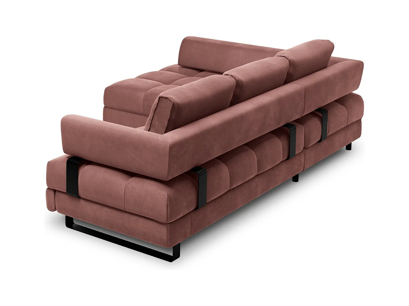 Cosmopolitan Design - Canapé d'angle gauche convertible avec coffre de rangement "Clinton" 5 places en velours rose - 272x173x89cm