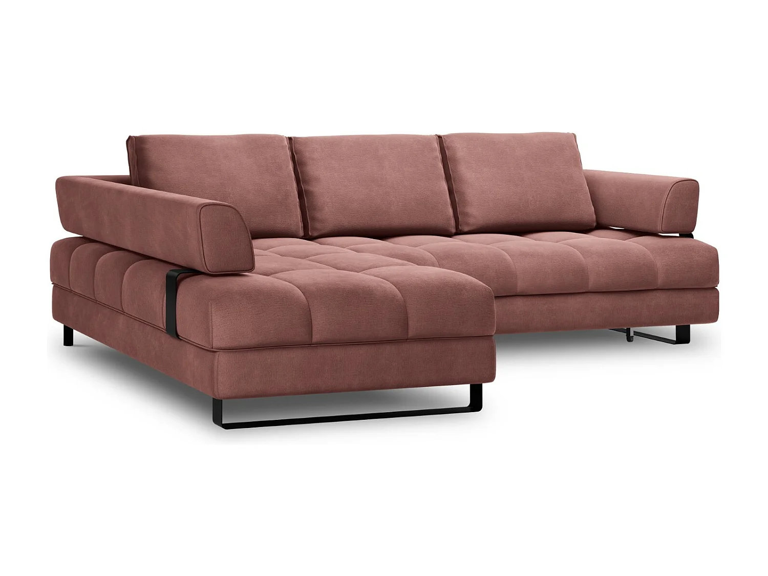 Cosmopolitan Design - Canapé d'angle gauche convertible avec coffre de rangement "Clinton" 5 places en velours rose - 272x173x89cm