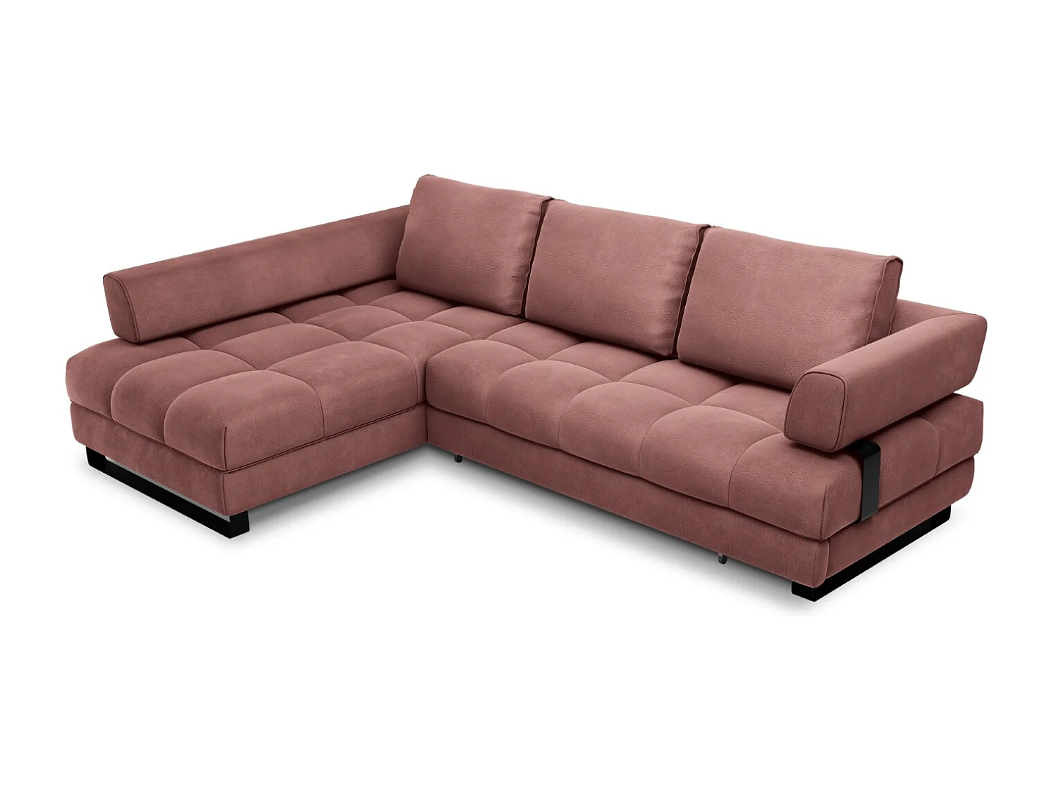Cosmopolitan Design - Canapé d'angle gauche convertible avec coffre de rangement "Clinton" 5 places en velours rose - 272x173x89cm