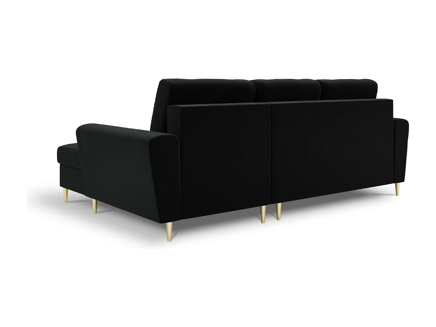 Cosmopolitan Design - Converteerbare hoekbank rechts met opbergdoos "Kyoto" 4 zitplaatsen, Flueel, Zwart - 241x145x88cm