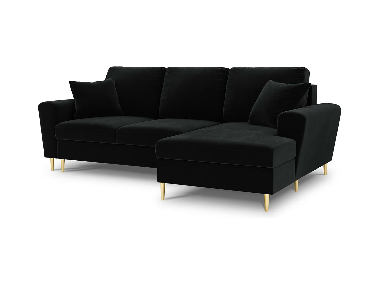 Cosmopolitan Design - Canapé d'angle droit convertible avec coffre de rangement "Kyoto" 4 places en velours noir - 241x145x88cm